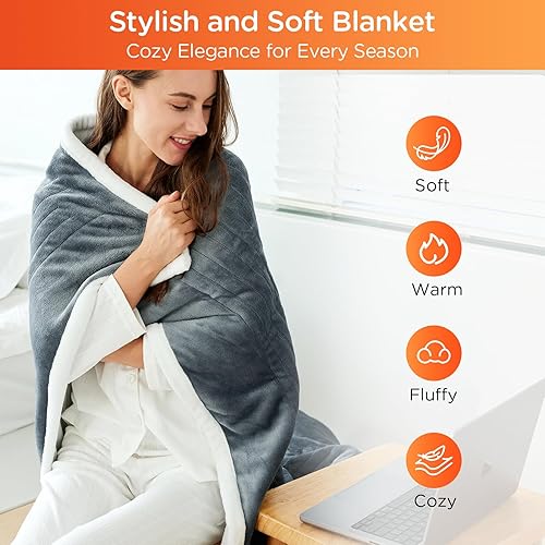 Miniatura 7 de Comfytemp Manta térmica con bolsillo para el pie, manta eléctrica de franela suave de 43 x 71 pulgadas con 3 niveles de calefacción y apagado