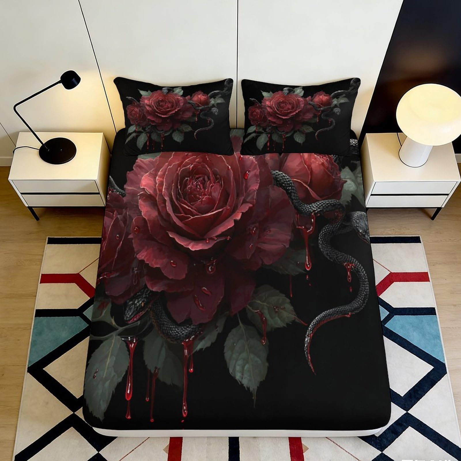 Kzqnxhjprl Style-4 3D Printed Dark Rose Fitted Sheet Microfiber Soft Black Snake Mattress Cover For Bedroom Dorm Easy Care Decor 90X200x25cm
