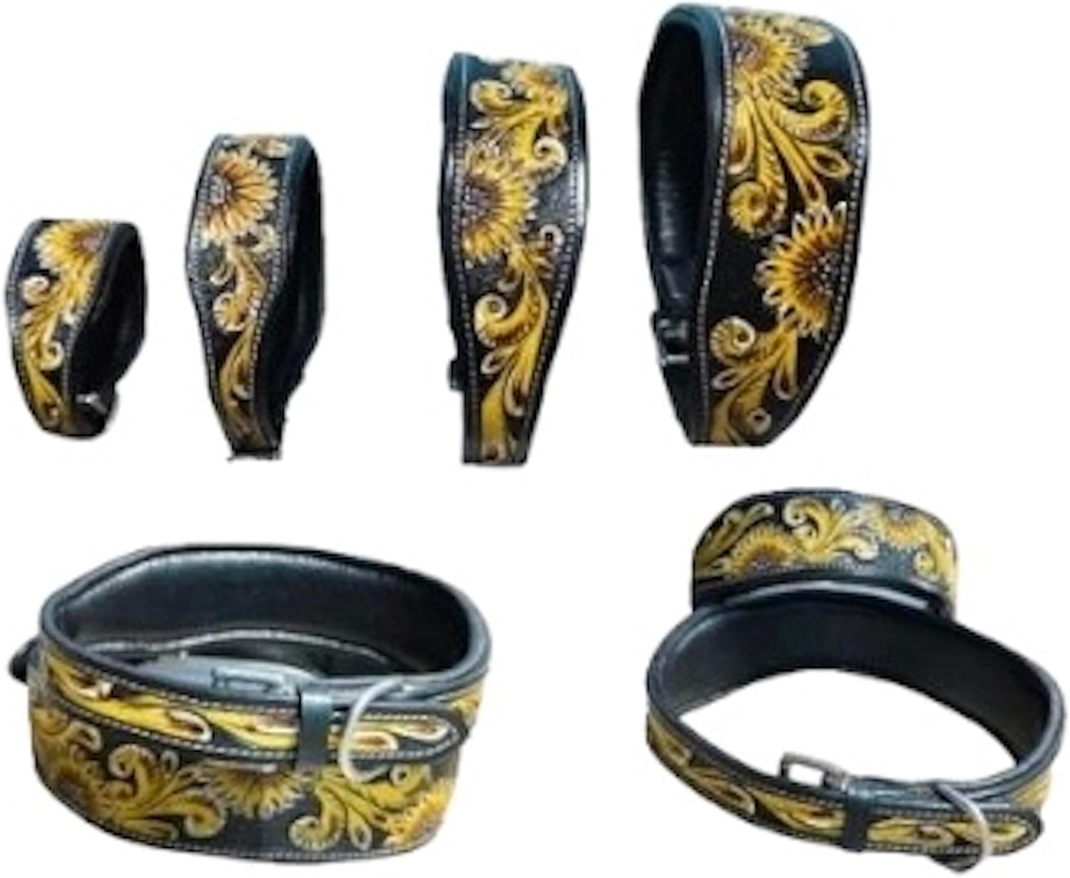Majestic Ally Genine Leather Dog Collar with Adjustable, Padded Fit for Walking, Hiking, and Running, Designer Western Wear for Puppies, Fancy Customized Colors (Black - Yellow, Medium)