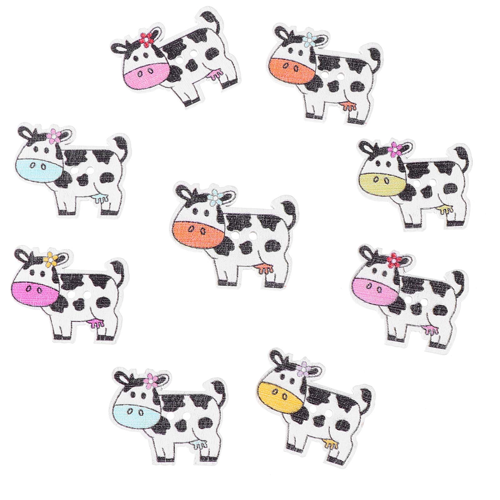 LUOZZY 100 Pcs Cow Buttons for Crochet Projects Decorative Wooden Animal Two Holes Buttons for Clothes Clothing Hat (Mixed)