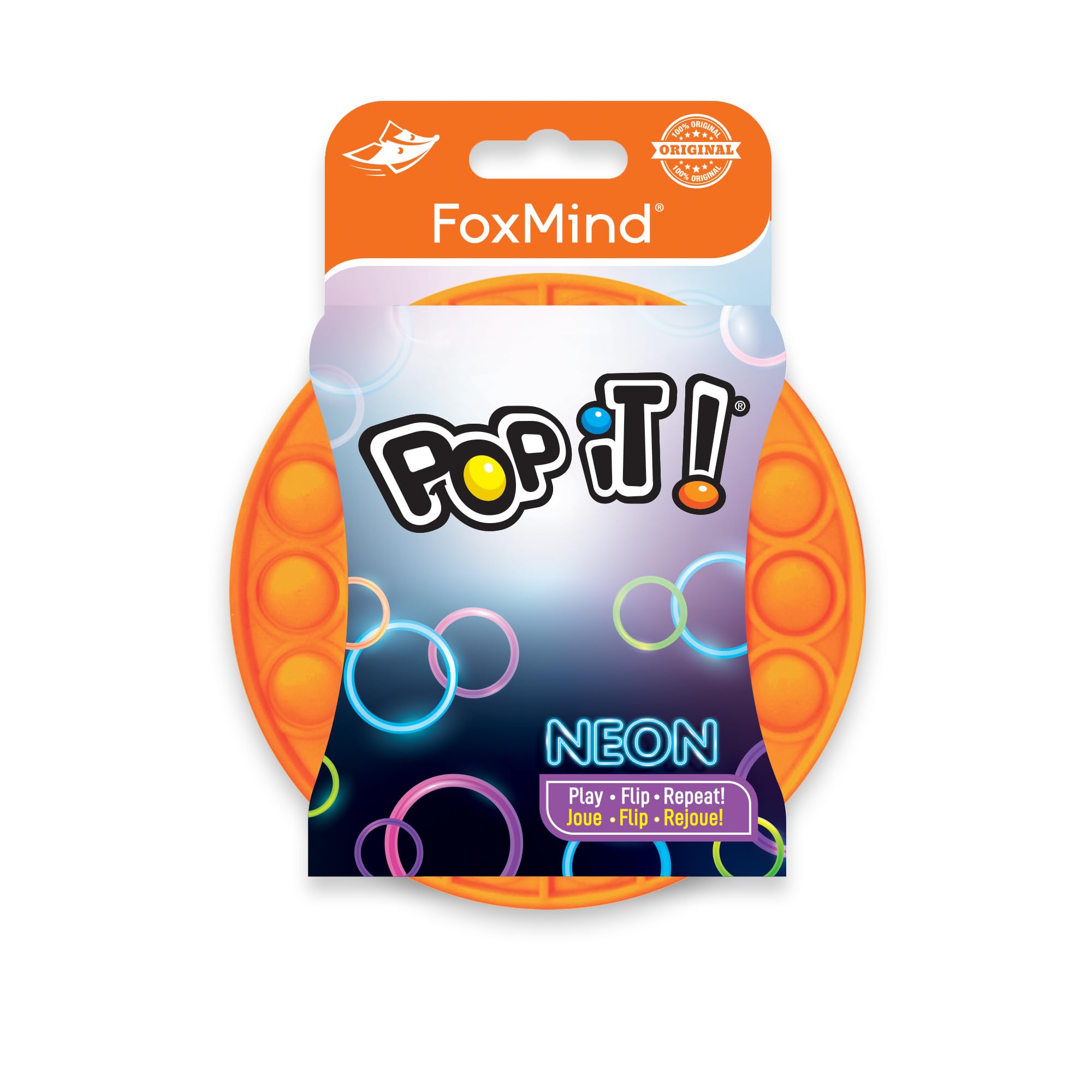 FoxMind Games: Pop It NEON Orange, Original Pop It Fidget Toys