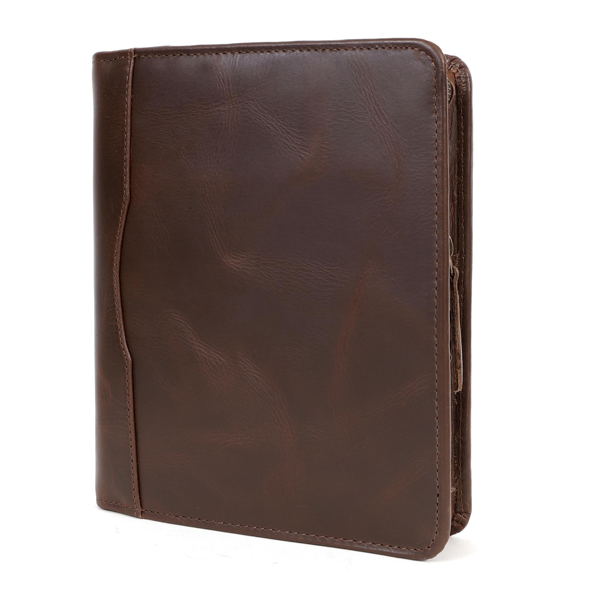 ELIZO Leather A5 Portfolio Padfolio Folio A5 Notebook Journal Cover Planner Binder Small Mens Business Work Folder Organizer (Buff)