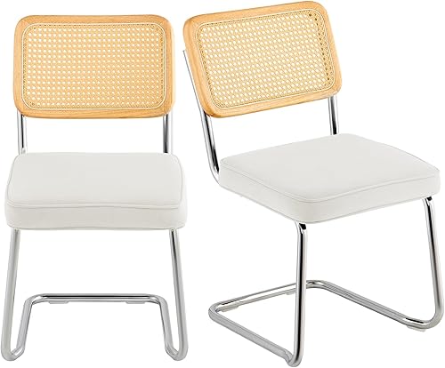 VEVOR Juego de 2 sillas de ratán, sillas de comedor modernas de mediados de siglo, silla decorativa de terciopelo tapizada con respaldo de ratán,