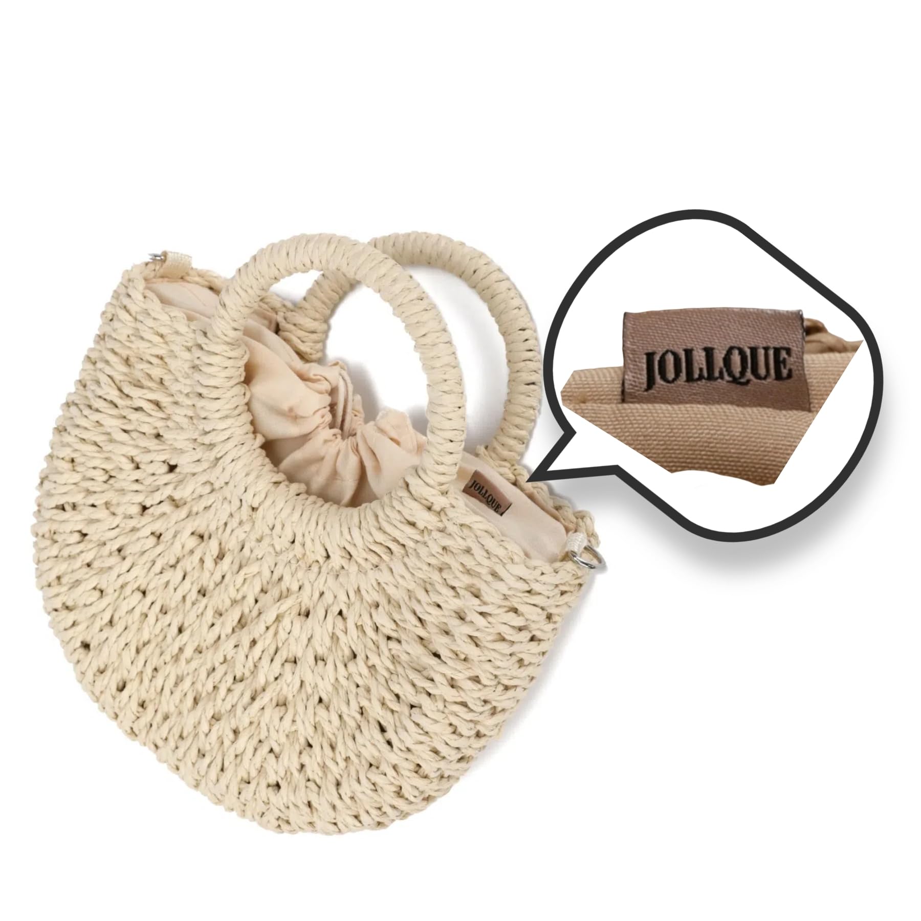 JOLLQUE – Sac de plage en paille pour femme, sac fourre-tout d'été tissé à la main avec pompon, poignée sur le dessus