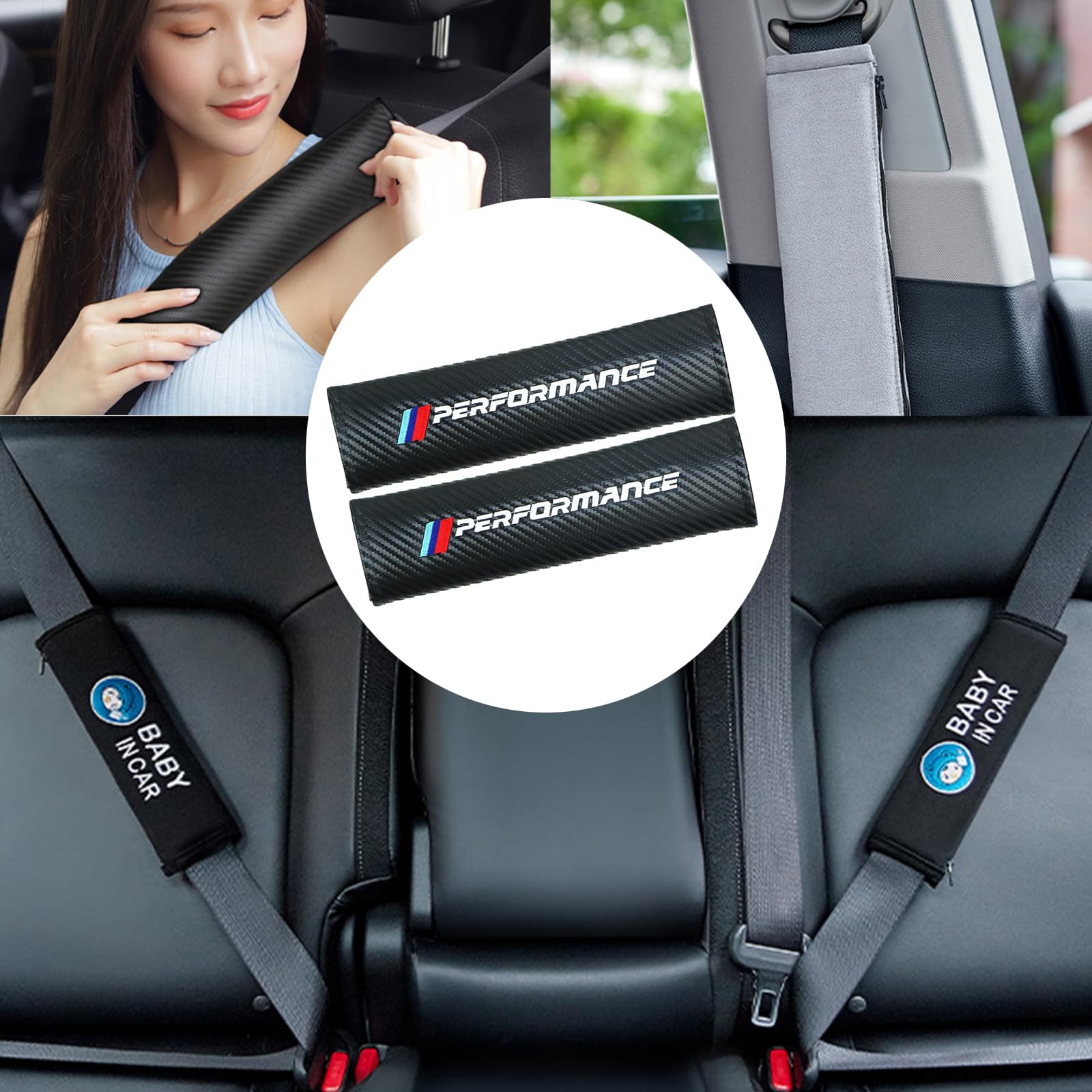 2 Imbottitura per Cintura in Nero Protezioni Comfort per Cintura di Sicurezza Auto Sicurezza Cuscino Spalla in Auto Cuscinetti Universali per Cintura Sicurezza (Carbonio - PERFORMANCE)