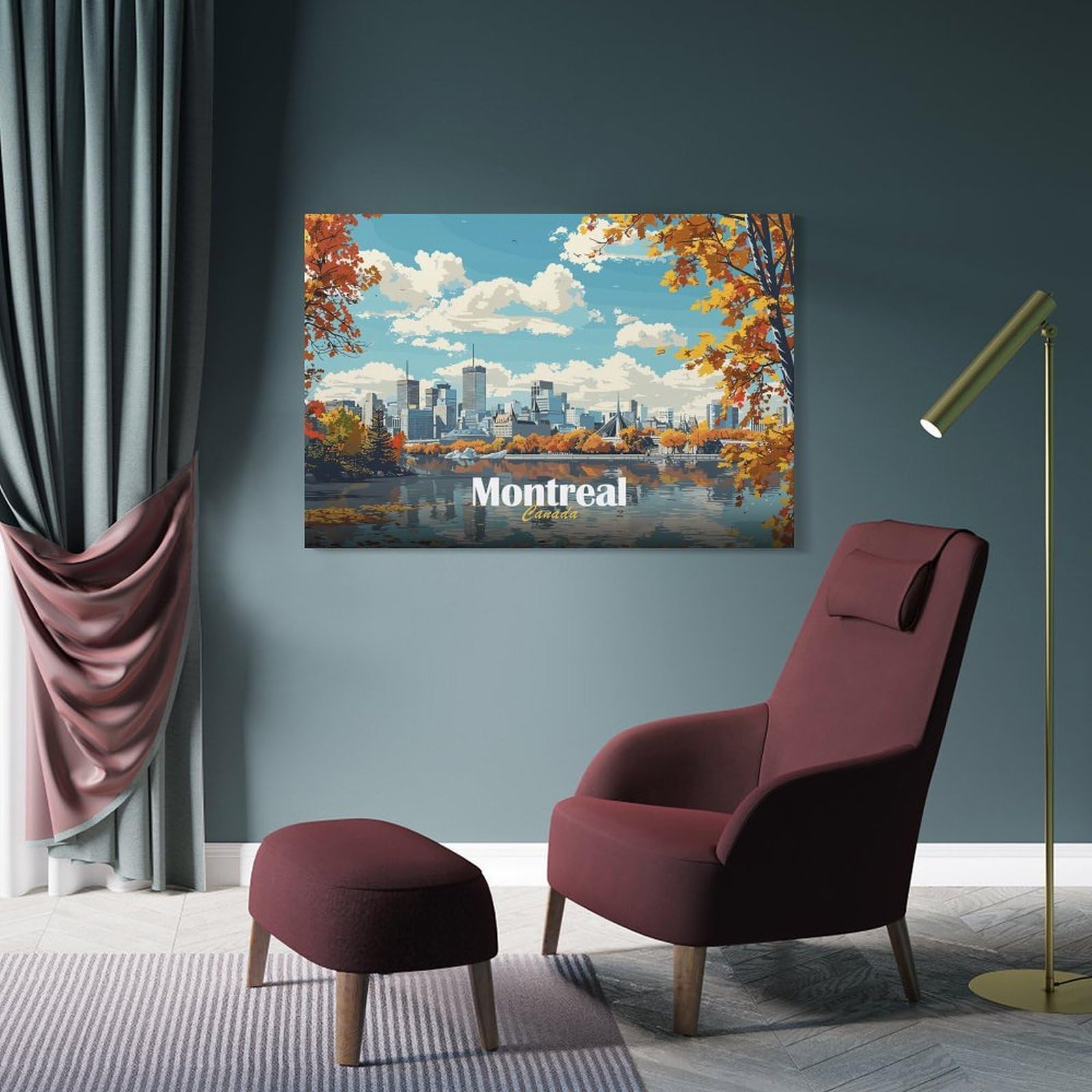 Junmoney Montreal Skyline Autumn Decorative Wall Artwork 24x36inch(60x90cm), for Living Room, Bedroom, Office Or Hallway, Decorative Artwork with Broad Appeal