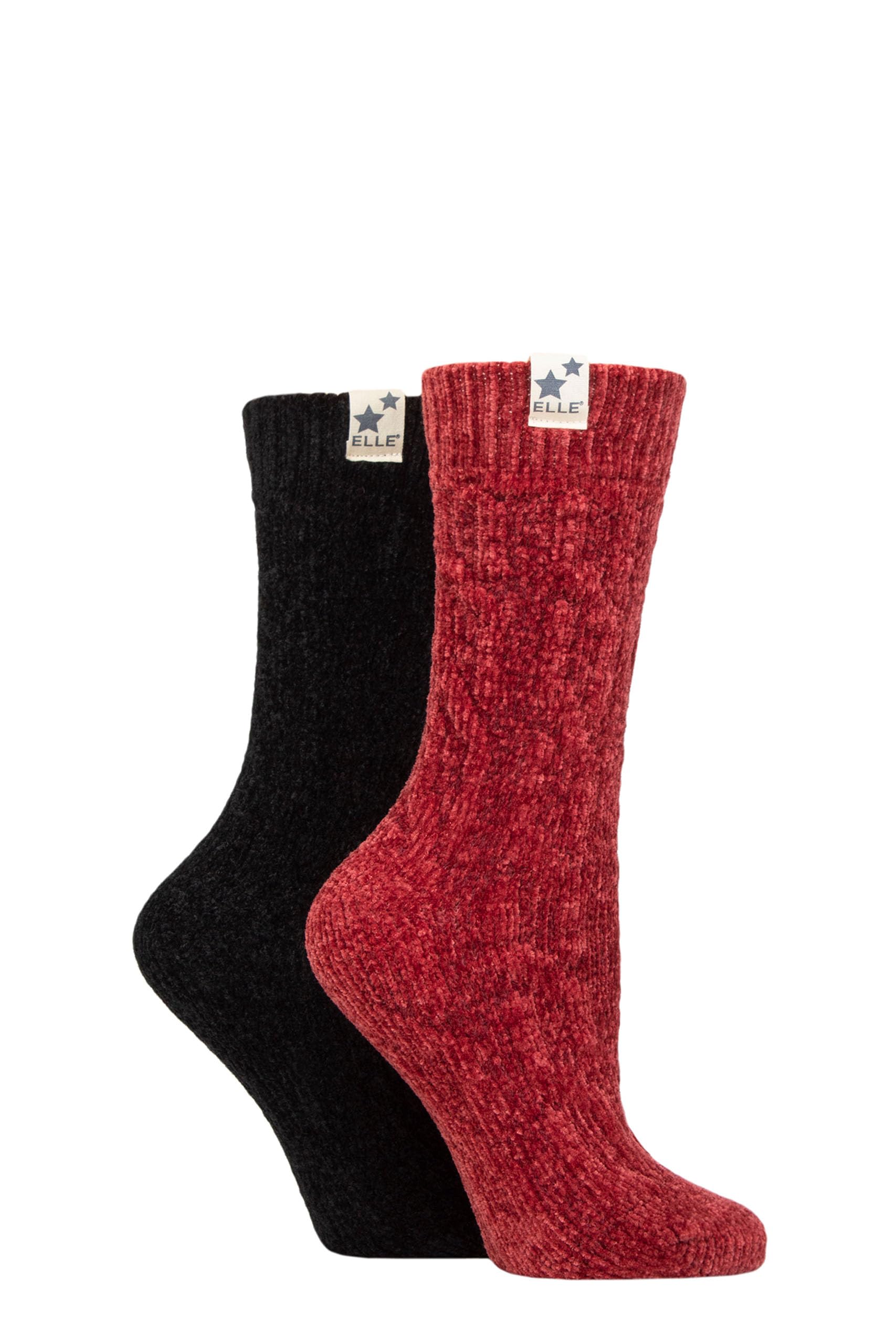 Elle Womens Soft and Cosy Cable Knit Chenile Boot Socks in a Multipack of 2 for Walking, Hiking and the Outdoors Size 4-8 (as8, numeric, numeric_4, numeric_8, regular, regular, Merlot/Black)