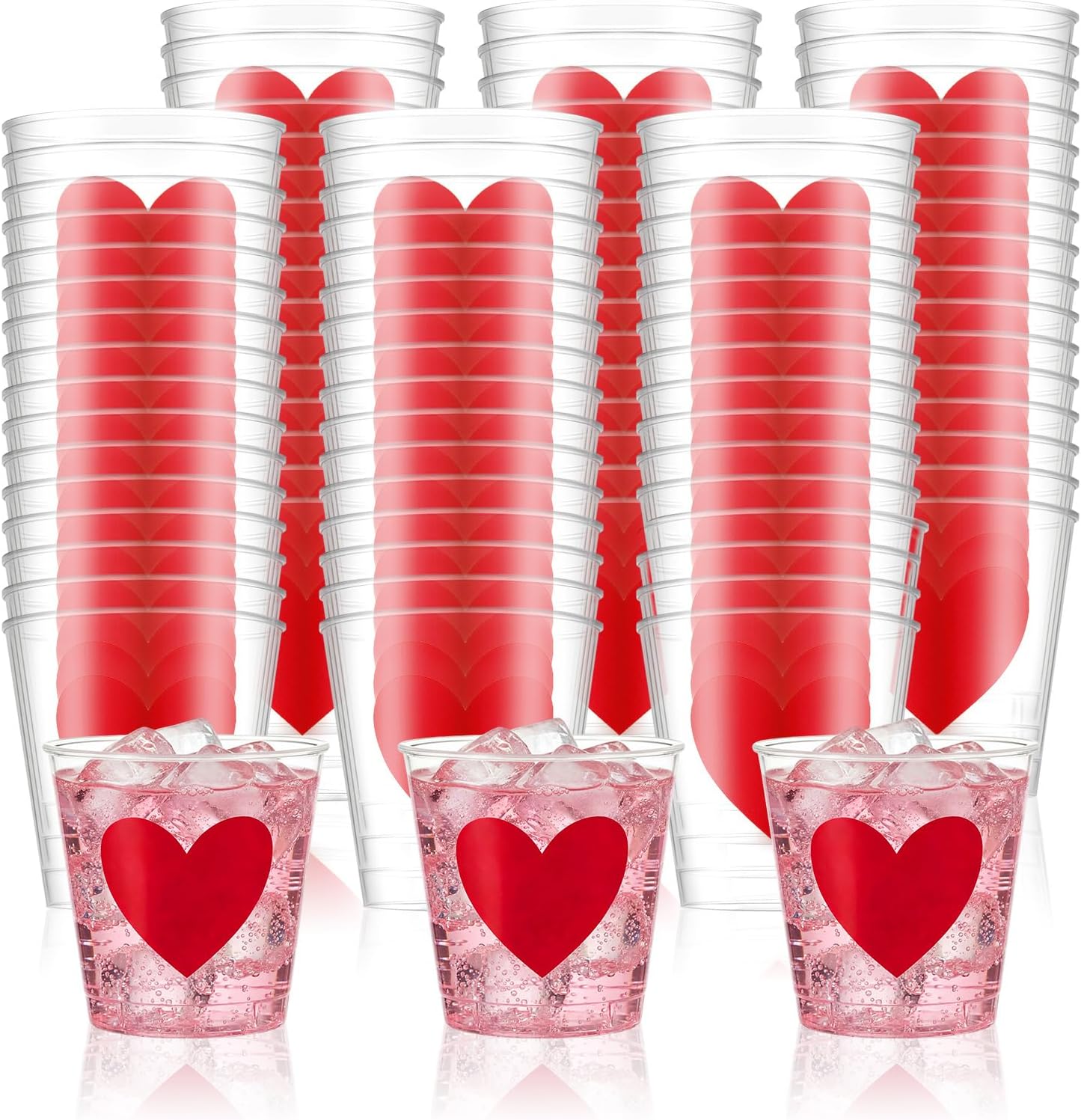 Sliner 62 Pcs Valentines Heart Shot Glasses Bulk 2 oz Red Heart Plastic Shot Cups Mini Valentine Disposable Drinking Cups for Valentine's Day Party Supplies Bar Cart Accessories
