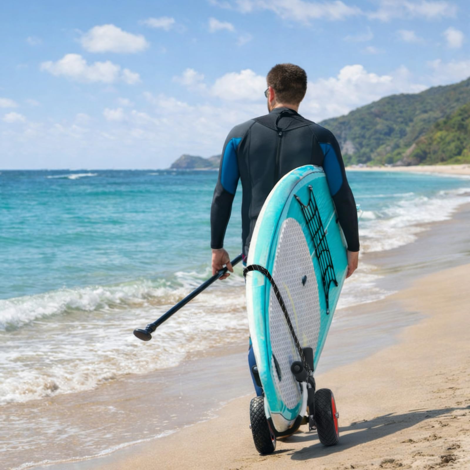 Upgraded Klappbarer Kajak-Wagen mit pannensicheren Luftreifen, robuster Aluminium-Kajak- und Kanukarren für Kajak, Kanu, SUP, Paddleboard, 100 kg Tragfähigkeit – Tragbarer Bootswagen