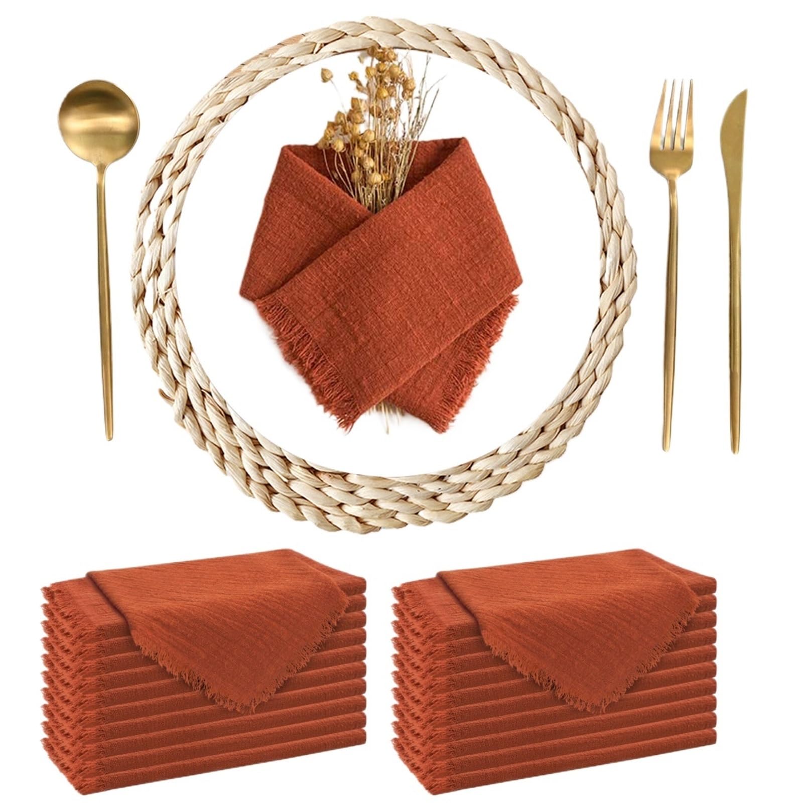 Cotton Table Napkins, Cotton Gauze Table Napkins 32x32cm Reusable Multicolor Wedding Decor(20pcs Terracotta)