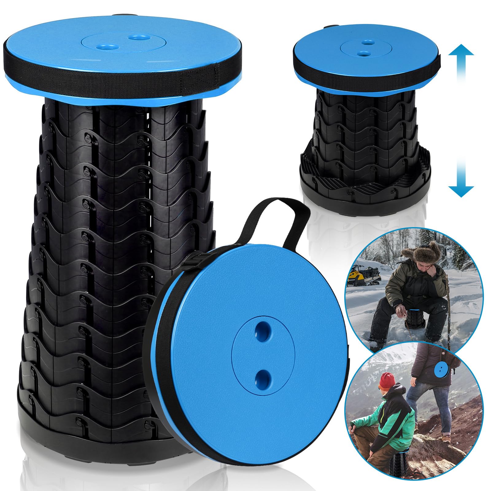 Sgabello telescopico pieghevole portatile da campeggio, regolabile in altezza e stabile, portata fino a 150 kg, compatto per esterni, giardino e viaggi, blu