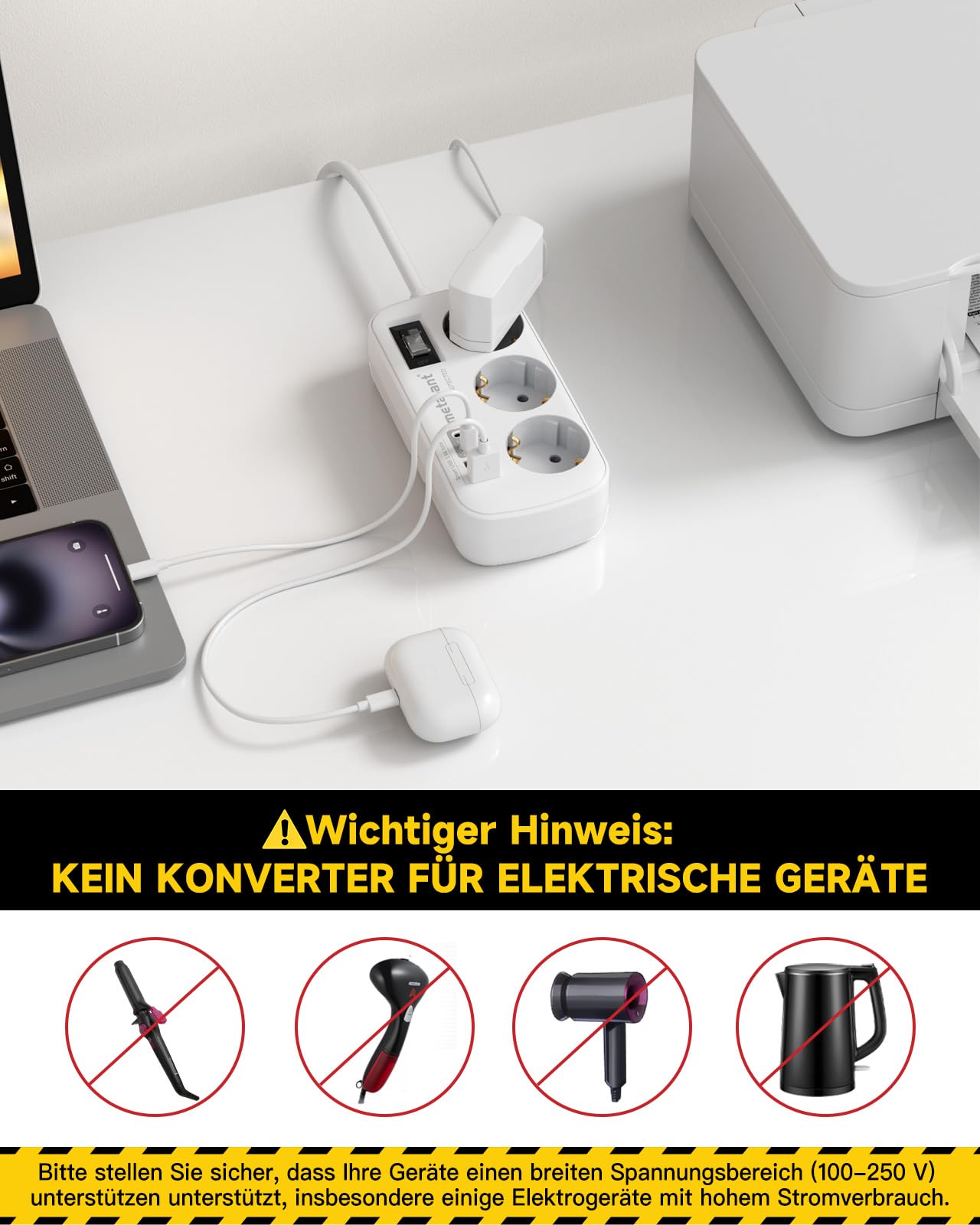 Reiseadapter UK Adapter England Deutschland Stecker, 7 in1 Steckdosenadapter England mit 3AC 2 USB C und 2 USB A, Reiseadapter Typ G für London Malta Irland Dubai, Adapter UK auf EU