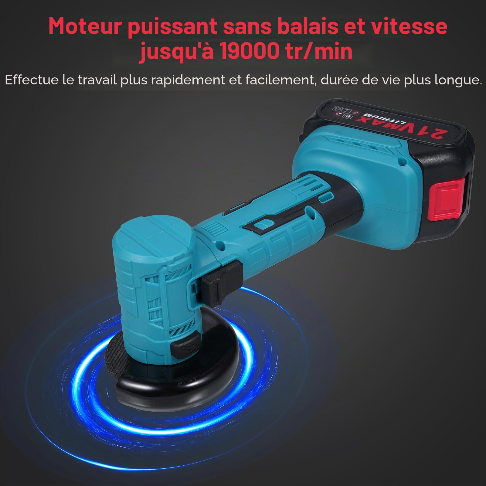 Meuleuse D'angle Sans Fil 21 V,Meuleuse D'angle Sans Balais 19000RPM,Meuleuse D'angle avec 2x1300mAh Batteries et Chargeur,Mini Disqueuse Sans Fil pour découper, meuler et polir
