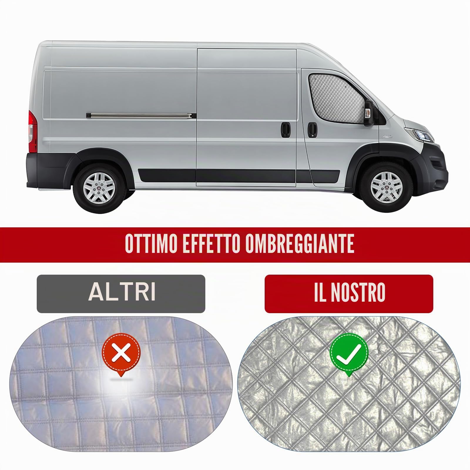 Set di Tende Termiche Interne per Fiat Ducato 06-24, 3 Pezzi, Copertura Parasole, Copertura per Parabrezza, Tenda Termica Estiva con Protezione UV e Tenda Isolante Invernale, Protezione per
