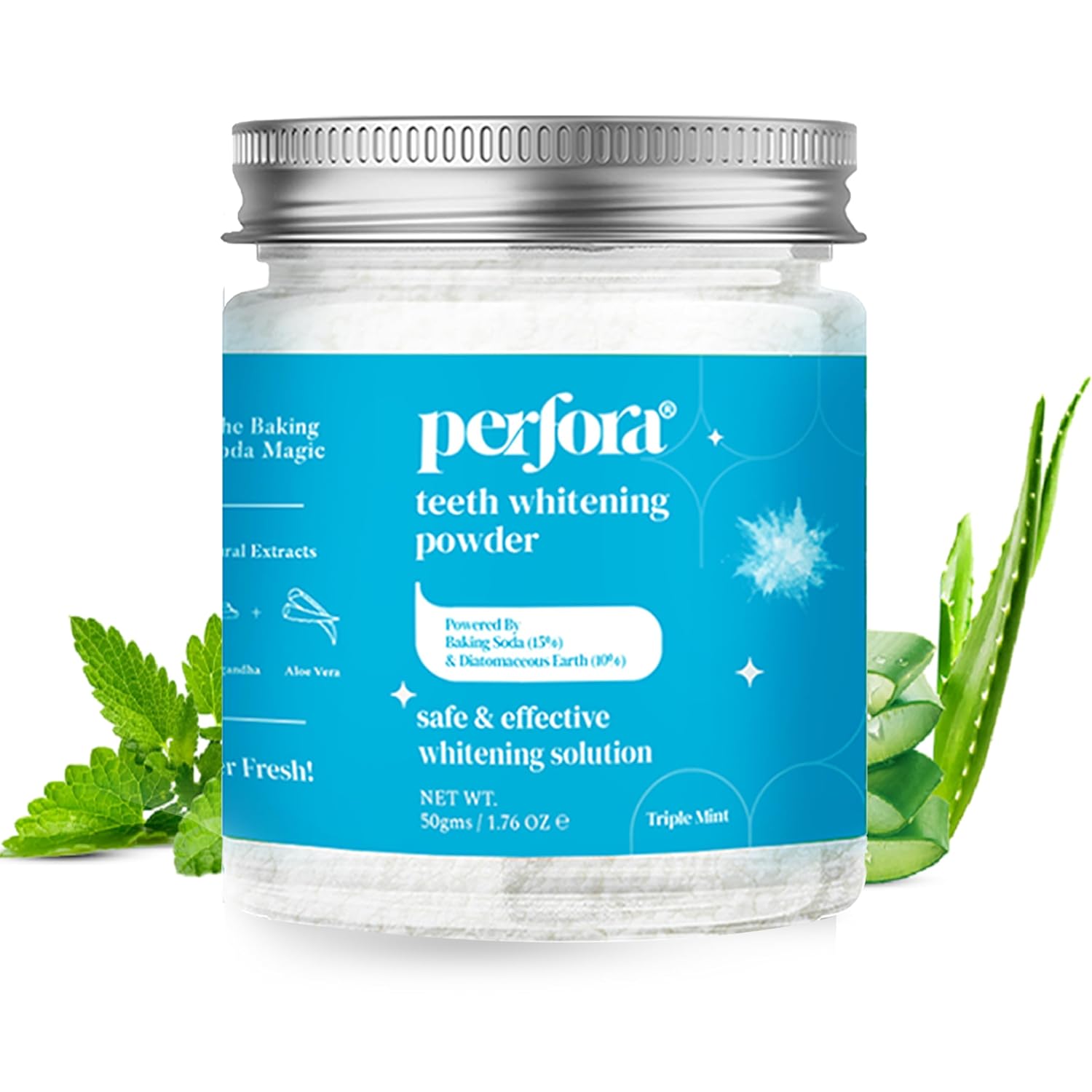 Perfora Teeth Whitening Powder – 50g | Enamel Safe Oral Care For Effective Teeth Whitener Solution | Stain Removal & Triple Mint Formula For Long Lasting Freshness | Formulated With Baking Soda