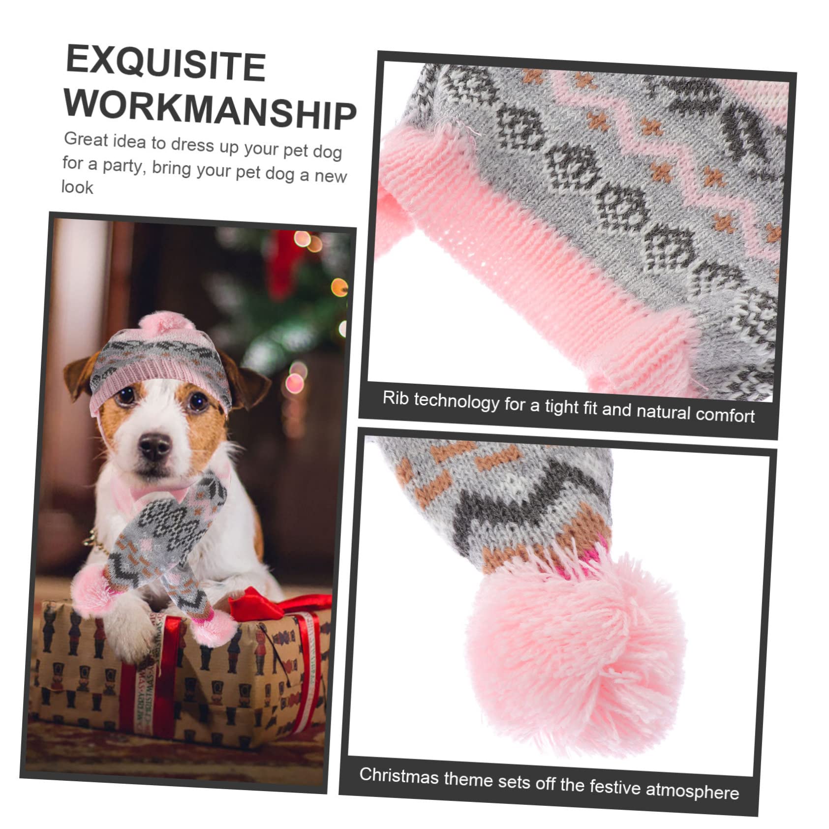Housoutil 2sätze Weihnachts-hundemütze Und Hundeschal Teiliges Für Haustiere Warm Und Atmungsaktiv Für Weihnachtsfeiern Farbdesign Hundezubehör Für Welpen