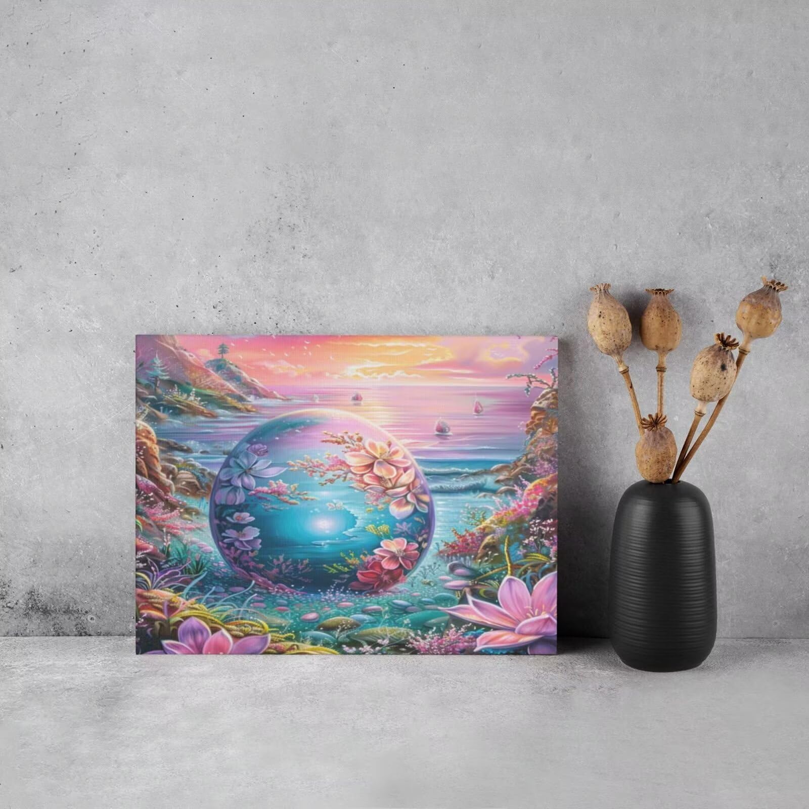 Kit per pittura con numeri per adulti, uovo misterioso, pittura di mare con numeri per principianti, pittura acrilica con 6 pennelli, pittura a olio per decorazione da parete (95 pezzi)