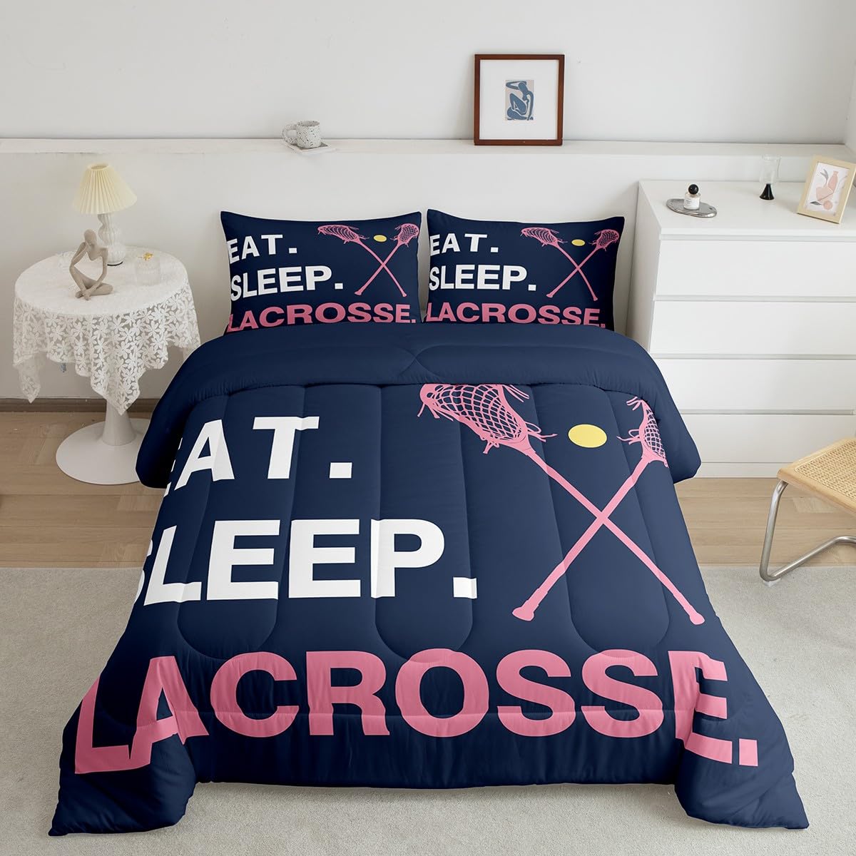 Feelyou Lacrosse Bedding Set Queen Size 3Pcs for Girls Boys Kids