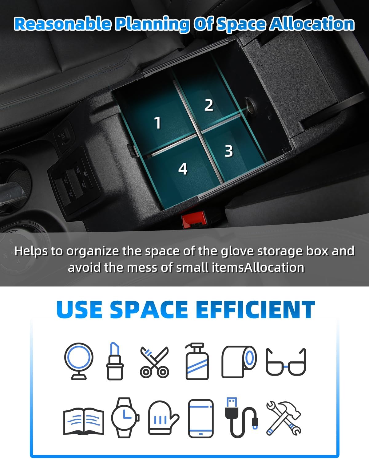 Bestview Center Console Armrest Divider Organizer Compatible with Fo-rd Bronco 2021-2024 2/4-Door, 4 Compartments ABS Secondary Storage Box Accessories