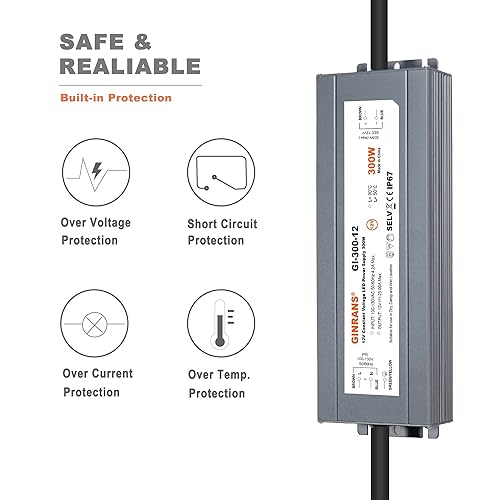 Miniatura 3 de Fuente de alimentación LED impermeable IP67 de 300 W, entrada universal AC100-130VAC con enchufe, 12 V CC 25.0 A máx. salida de voltaje constante