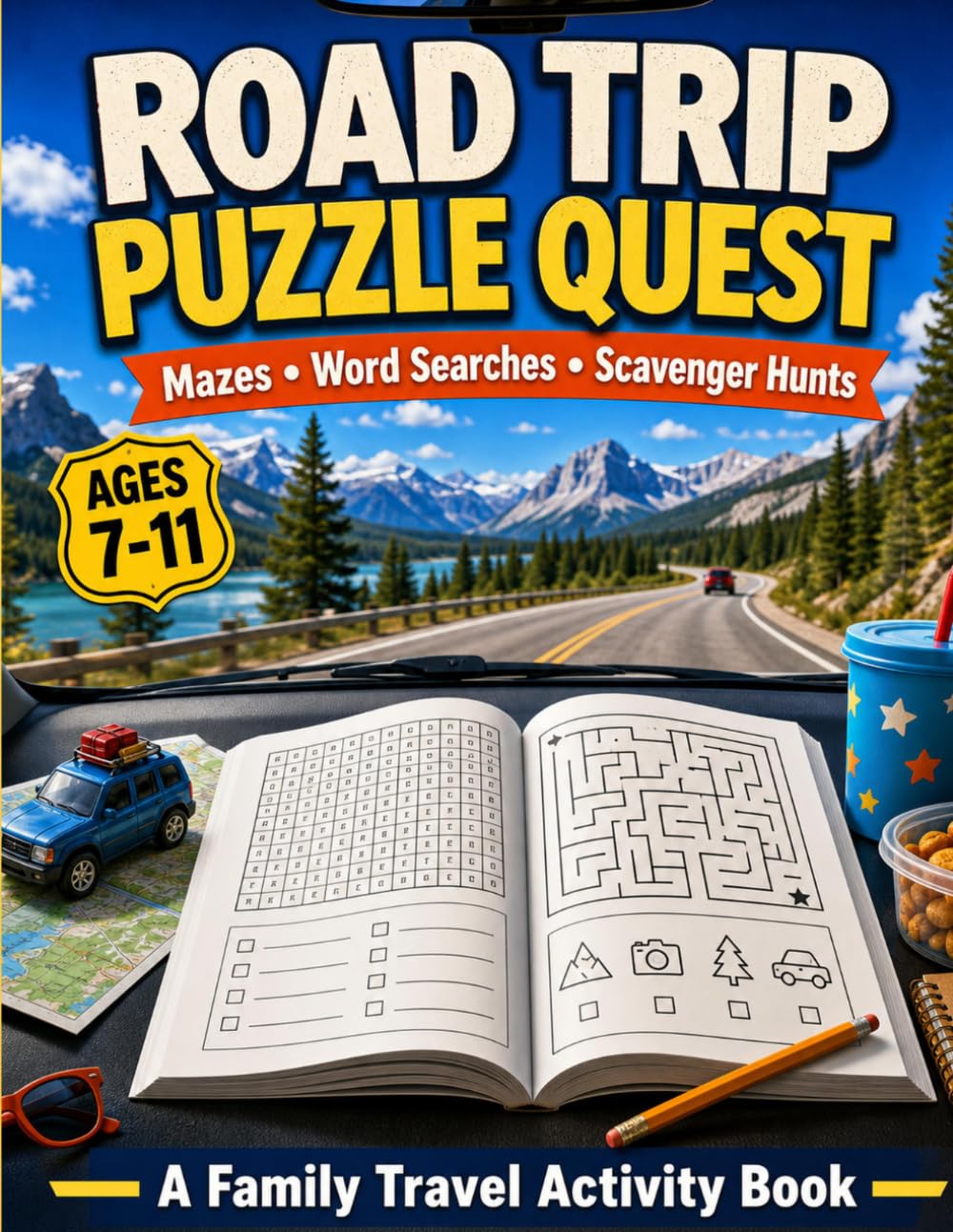 Road Trip Puzzle Quest: A Family Travel Activity Book with Mazes, Word Searches, and Scavenger Hunts