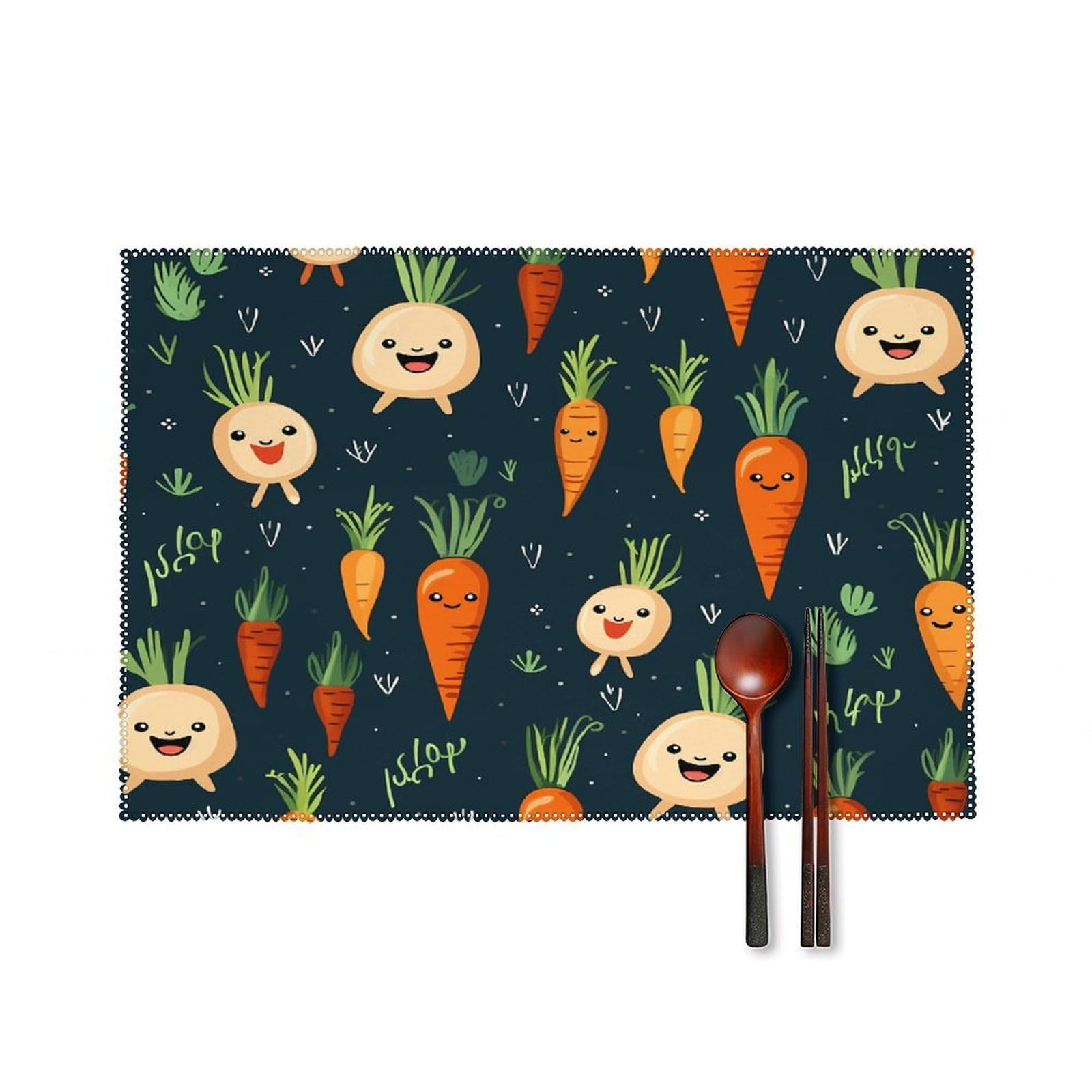 Btcowzrv Style Happy Carrot Canvas Placemats Set Of 6, Wipeable Washable Place Mats For Indoor & Outdoor, Table Mat Decor For Kitchen Dining Party