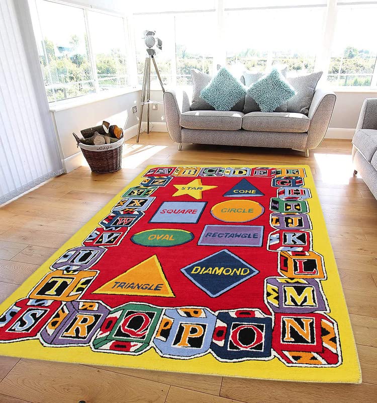 Morrco Fine Rugs Modern Handmade Red Multi Wool Tufted Kids Carpets for Living Room