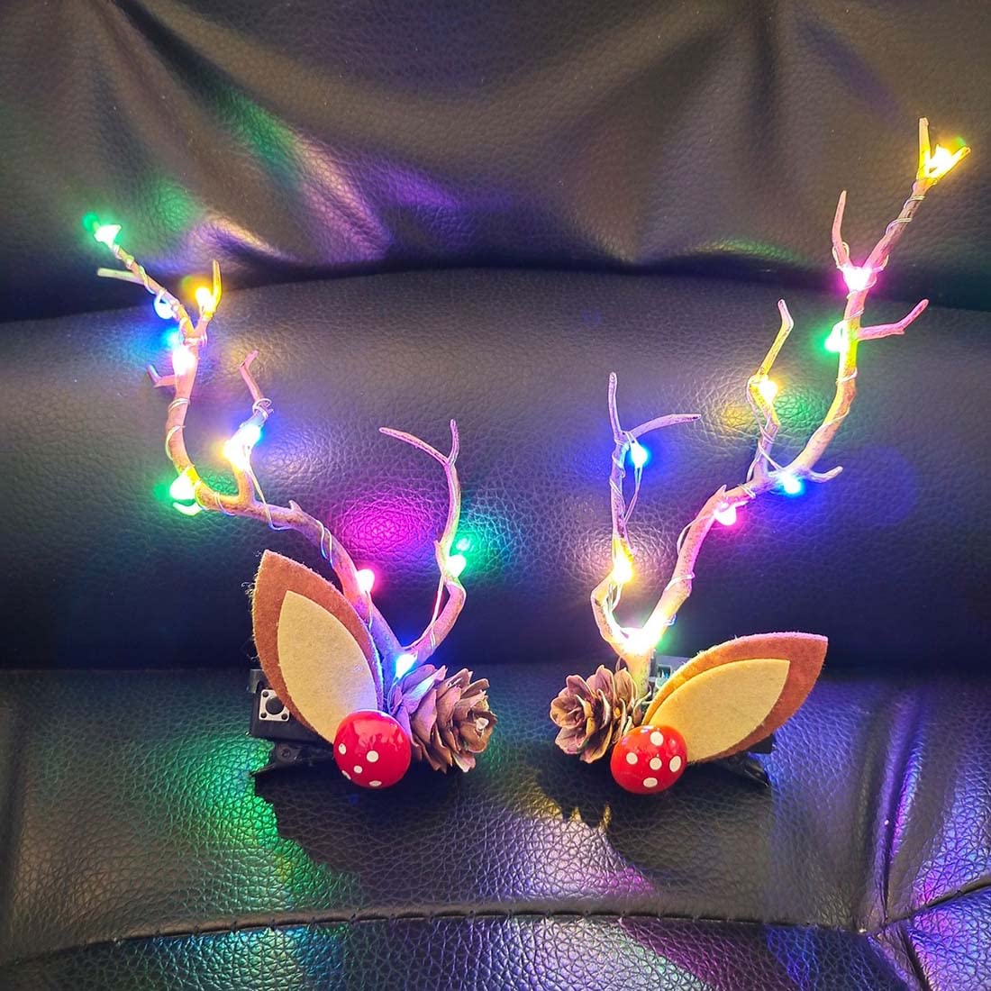 Wedity LED Christmas Glowing Hairpin 2pcs Simulation Tree Branch Hair Clips Light up Elk Antlers Feathers Headdress Party Decorative for Women(Colour 1)