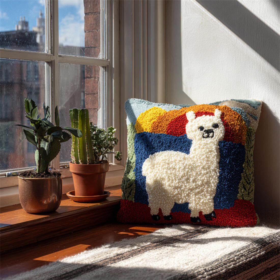 Kitquiver Animal Latch Hook Cushion Set Cartoon Alpaca DIY Latch Hook Kits Pillowcase Embroidery,Knitting,Gift for Adults/Beginners 17x17In