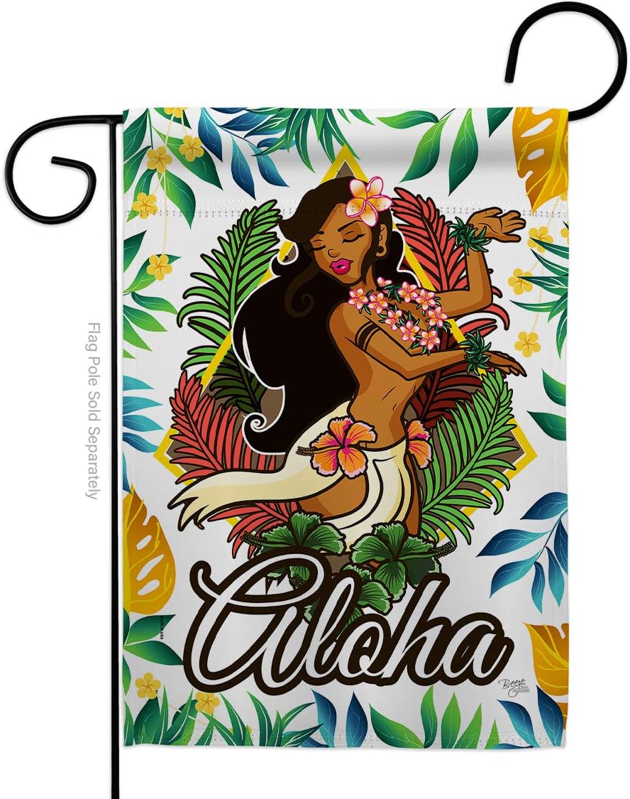 Hula Girl Burlap Garden Flag Summertime Fun and Sun Beach Pool Luau Tropical Party Season Outdoor Sunny Small Decorative Gift Yard House Banner Double-Sided Made In USA 13 X 18.5
