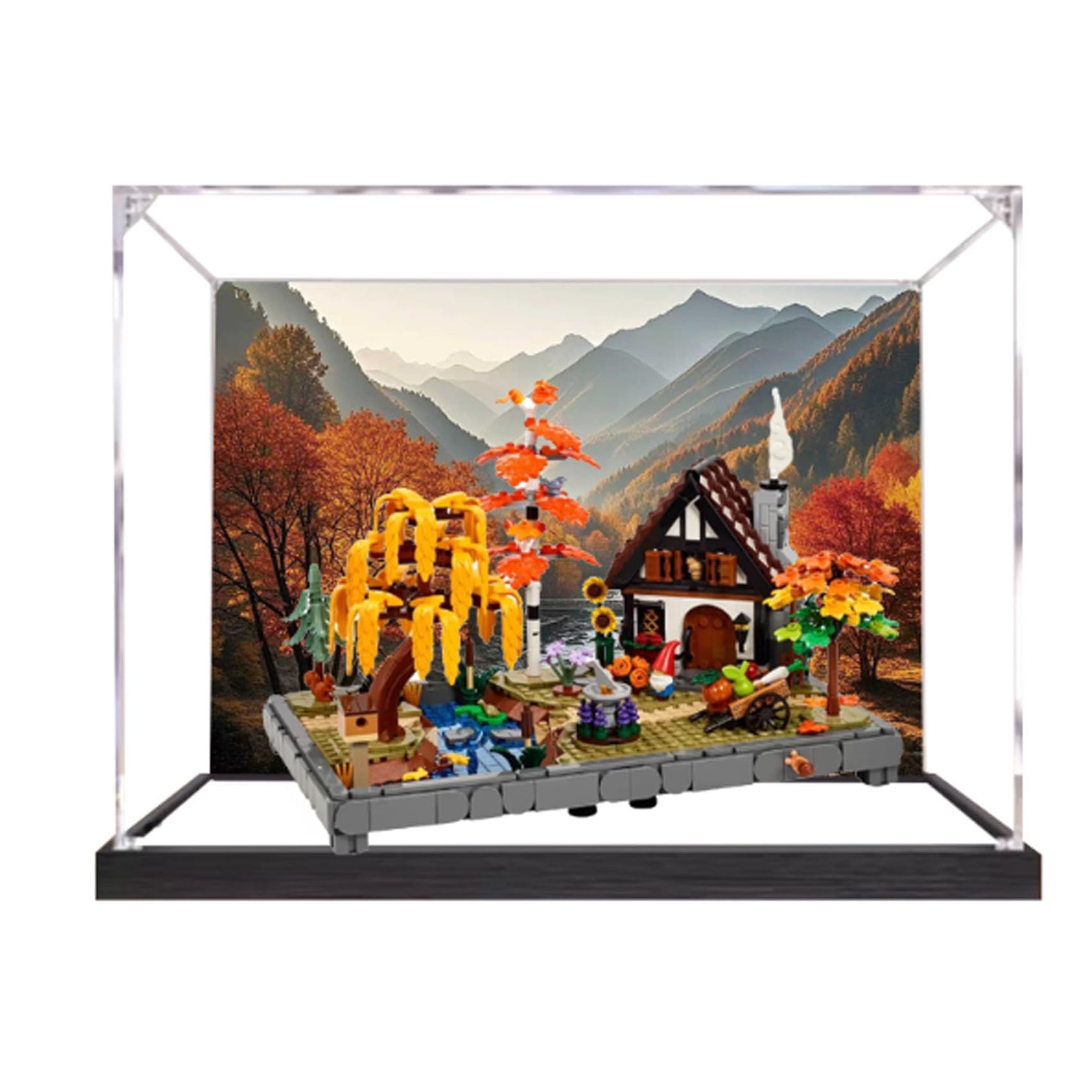 Acrylic Display Case for Le-go 11372 Autumn Cottage Garden Model, Dustproof Display Box (display box only) (StyleC Background 3mm)