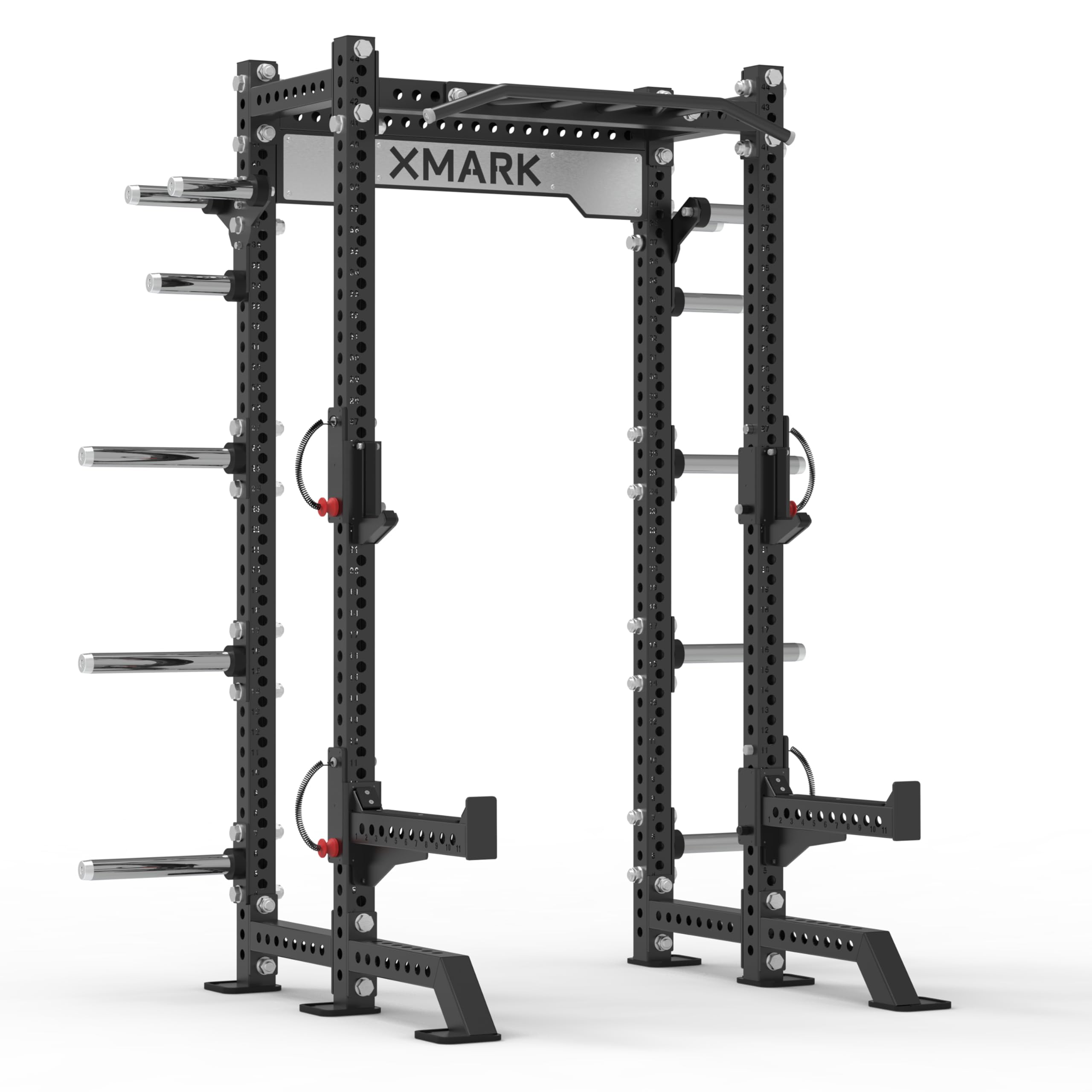 XMark Viper Half Power Rack, Squat Rack with Multi-Angle Pull Up Bar and Olympic Weight Plate Storage for Commercial Gyms or Home