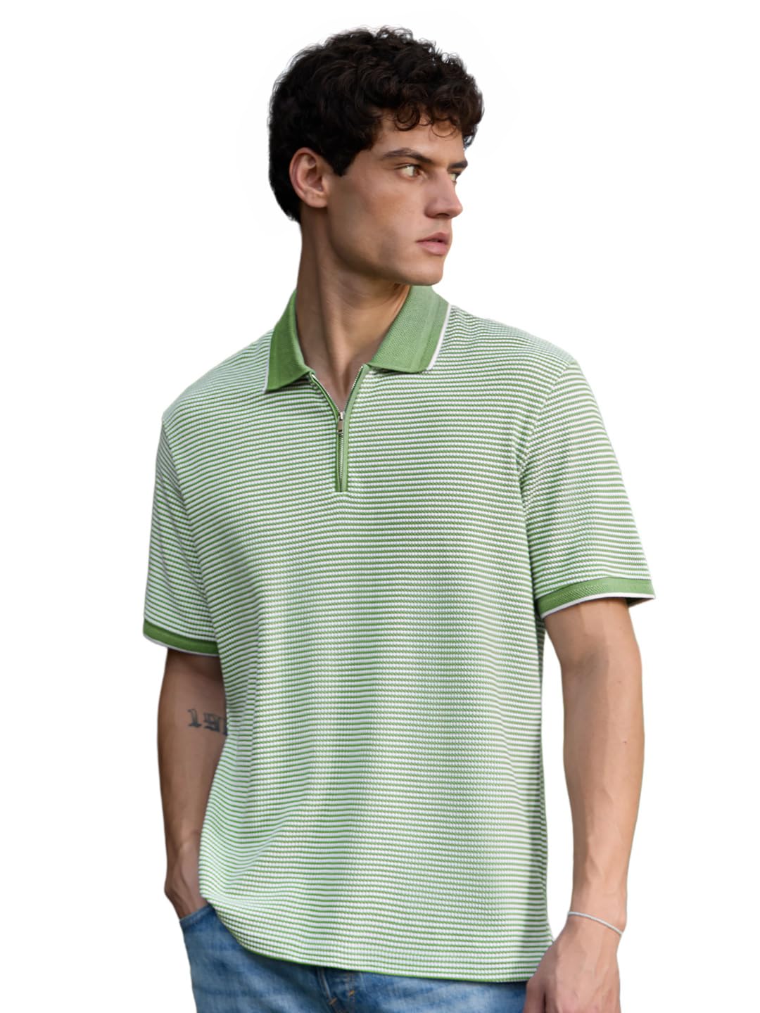 the souled store Classic Polo: Men and Boys Short Sleeves Spread Collar Textured Cotton Blend Relaxed Fit Zip Placket Lightweight All-Season Comfortable Everyday Casual Polos-picture-31