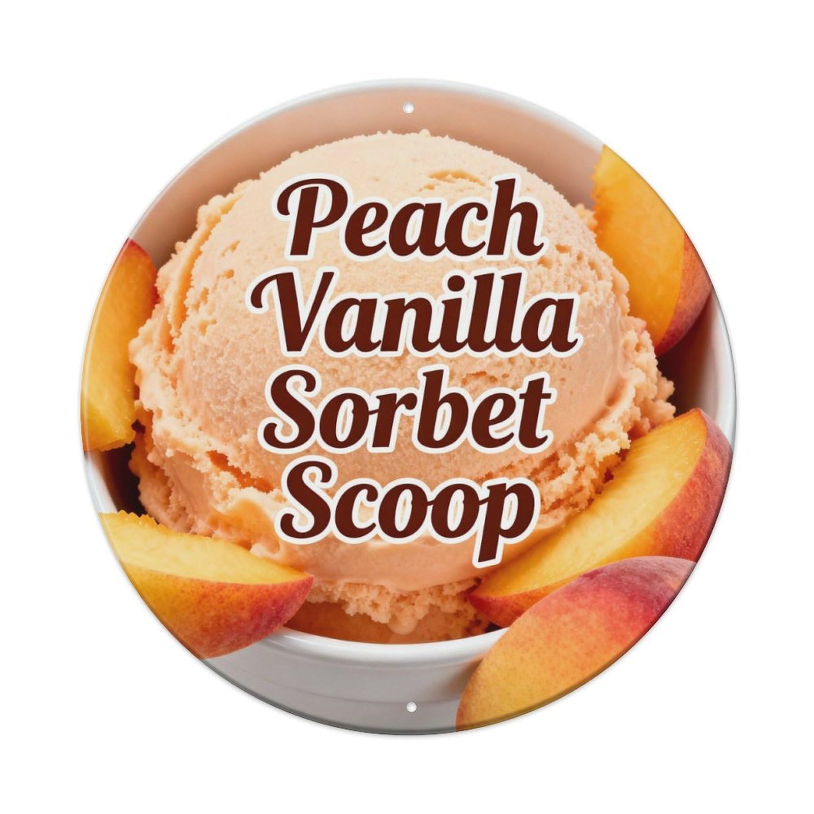 Peach Vanilla Sorbet Scoop Metal Tin Sign Plaque