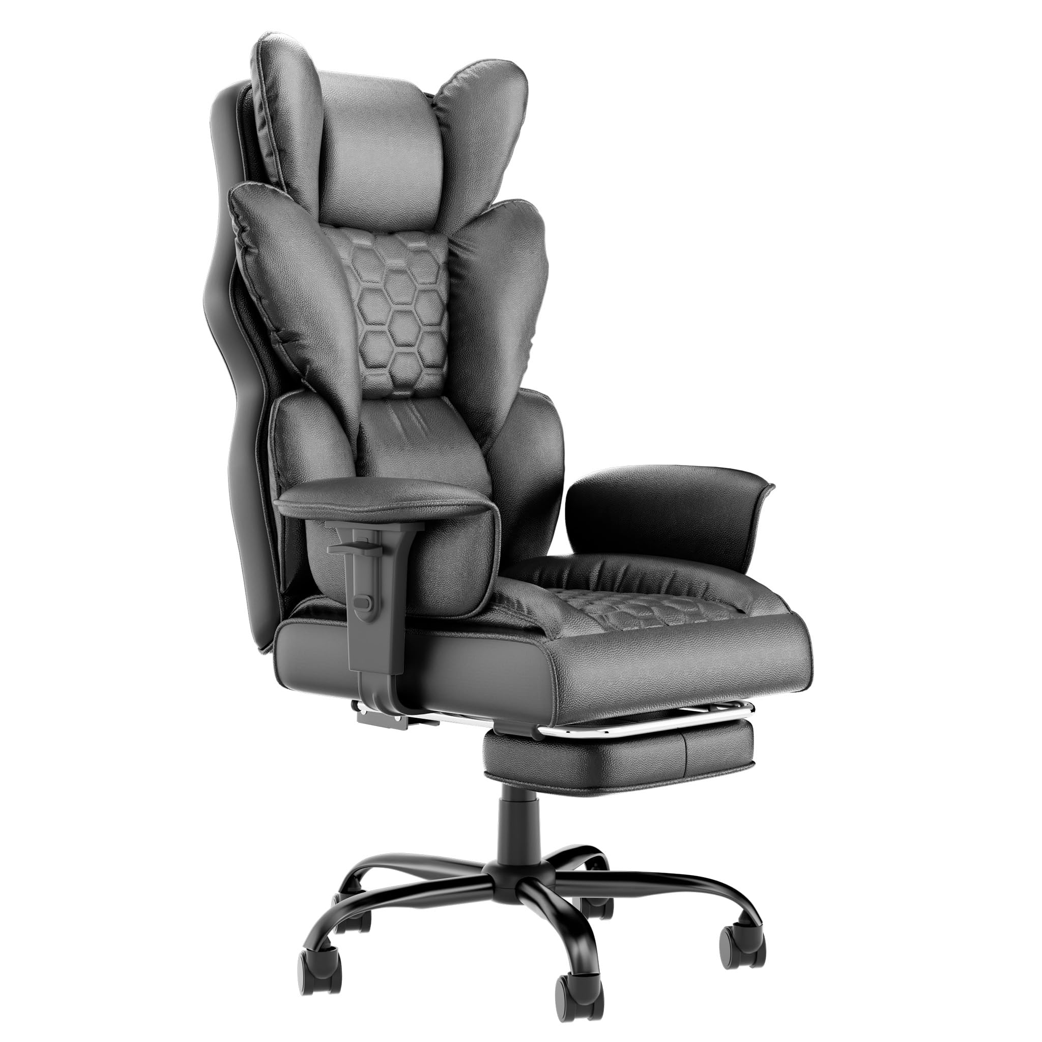YEATHOR Executive Office Chair Ergonomic Office Desk Chair Height Adjustable Tilt 90-150° with Footrest and High Backrest PU Leather Luxury Swivel Chair Computer Chair for home and office, Black