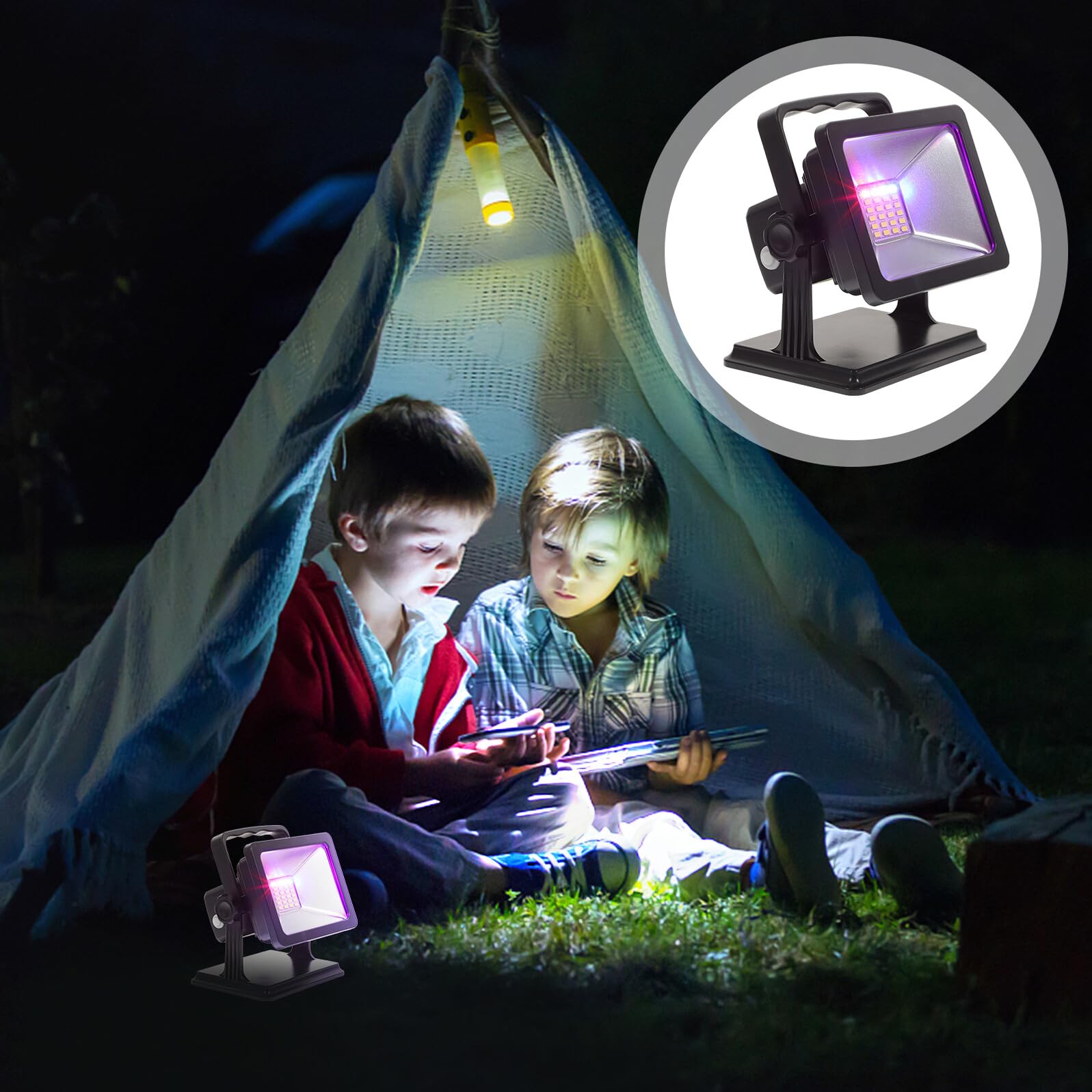 KOMBIUDA LED Flood Lamp Recargable con Luz Roja y Azul de Emergencia Imán para Exterior Jardín y Camping Luz de Trabajo Portátil y Resistente