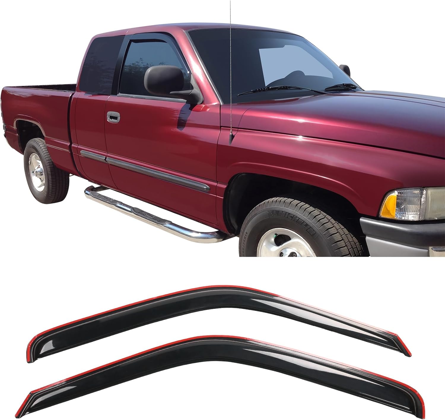IKON MOTORSPORTS in Channel Window Visors Compatible with 1994-2001 Dodge Ram, Smoke Slim Style Wind Deflector 2Pcs, 1995 1996 1997 1998 1999 2000
