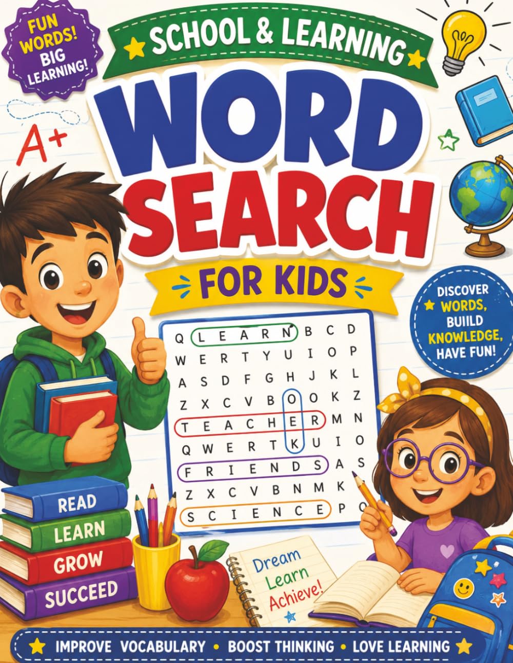 Word Search for Kids 8–12: School & Learning: 70+ Puzzles — Progressive Difficulty, Answer Key, Classroom Vocabulary & Study Boosters for Ages 8–12