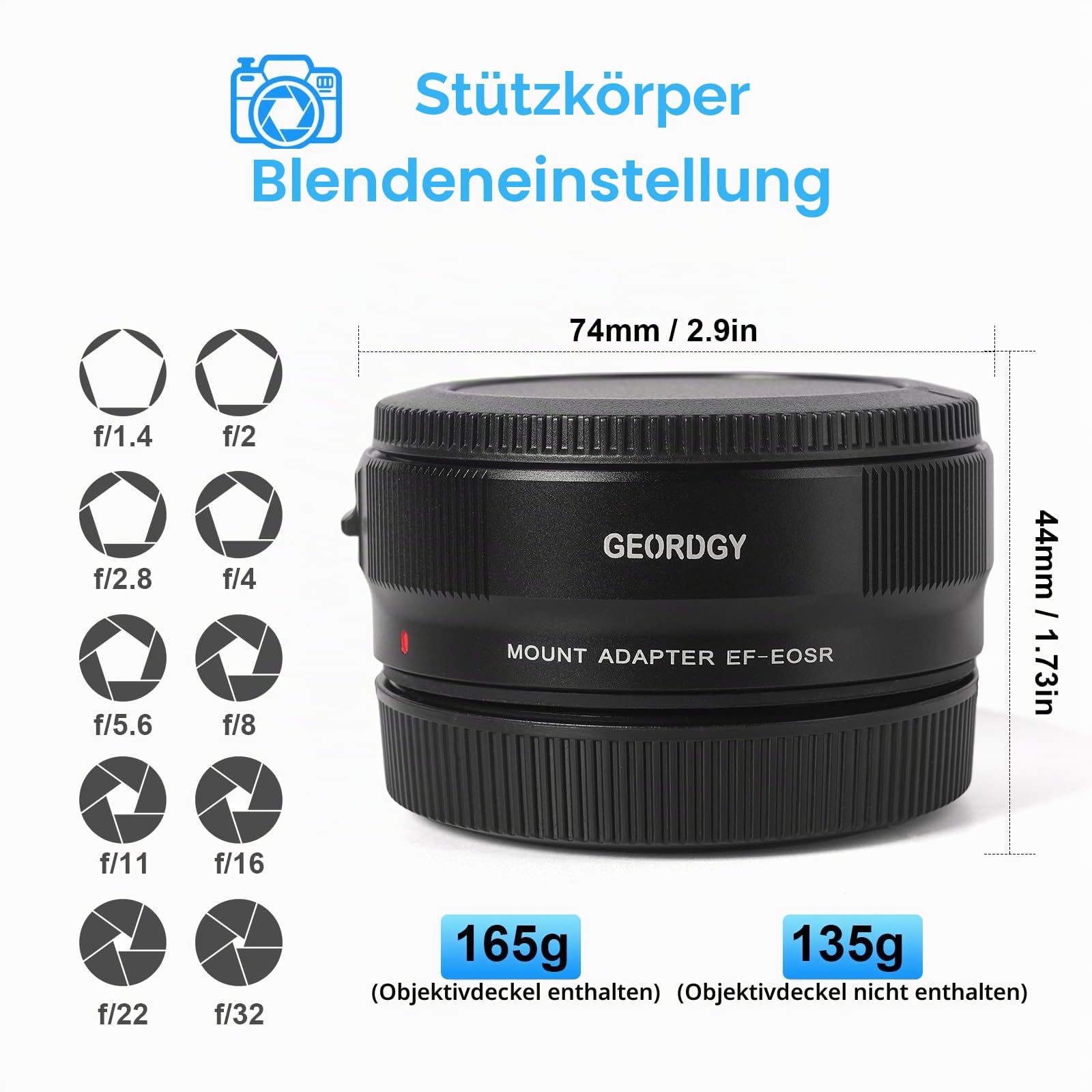Objektivadapter EF-EOS R für Canon EF/EF-S Objektive auf Canon EOS R, RP, R5, R6, R7, R8, R10, R50, R100 Kameras Schneller Autofokus