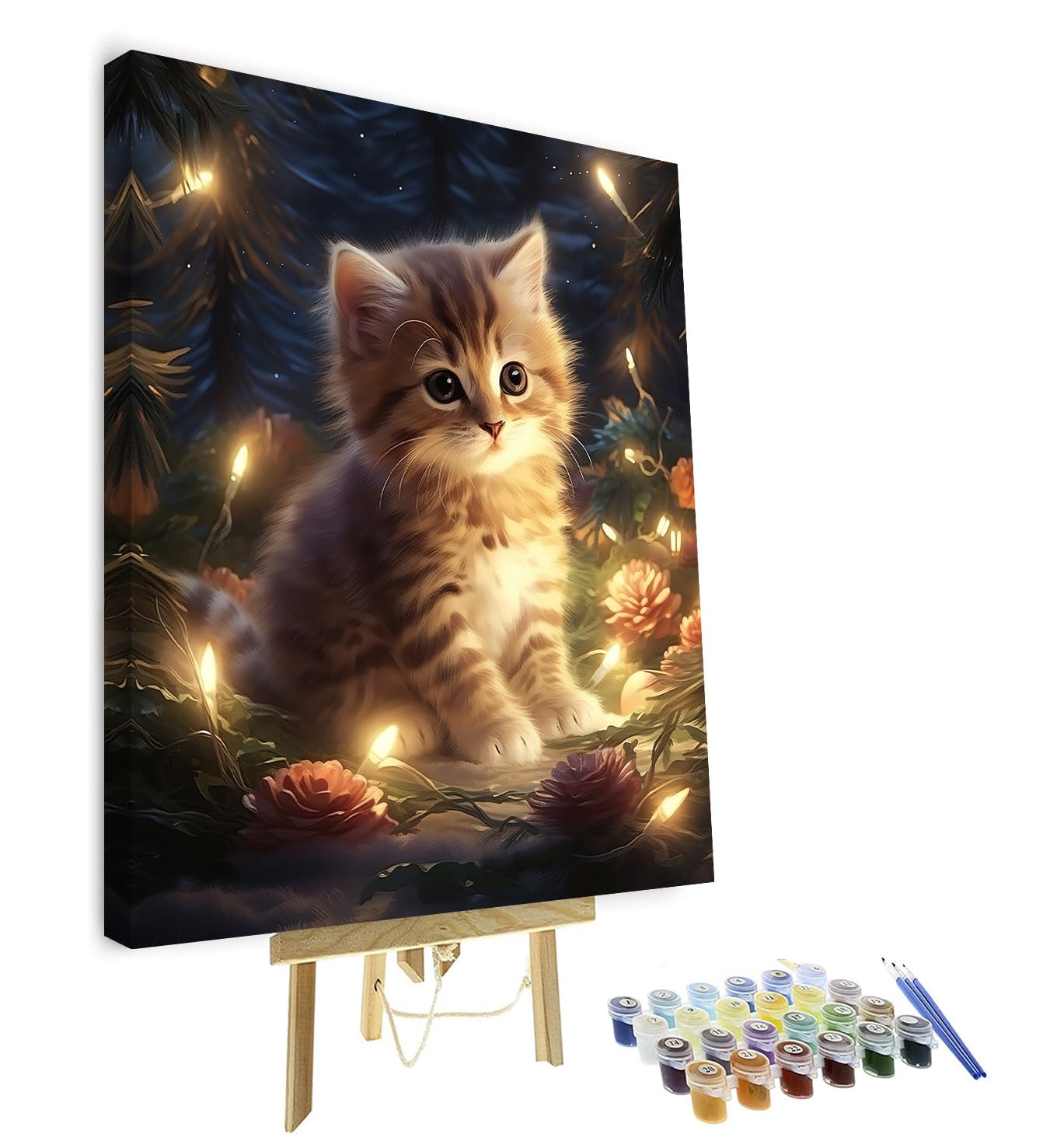 Rahmen Malen nach Zahlen Bausatz Erwachsene Kätzchen, Malen nach Zahlen Bausätze auf Leinwand Niedliche Katze, Malen nach Zahlen mit Pinseln Tiere, Acryl DIY Malen nach Zahlen 40 x 50 cm
