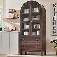 IFGET 71" Tall Arched Kitchen Pantry Cabinet with 2 Drawers & Adjustable Shelves - Modern Farmhouse Storage for Kitchen, Brown