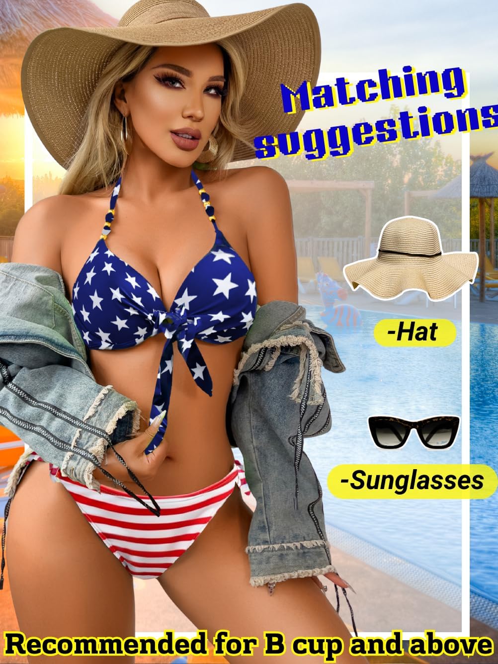 Sexy Push Up Bikini Sets for Women,Tie Halter Underwire Boho Swimsuit,2 Piece Cheeky Bathing Suit Beach Pool Party