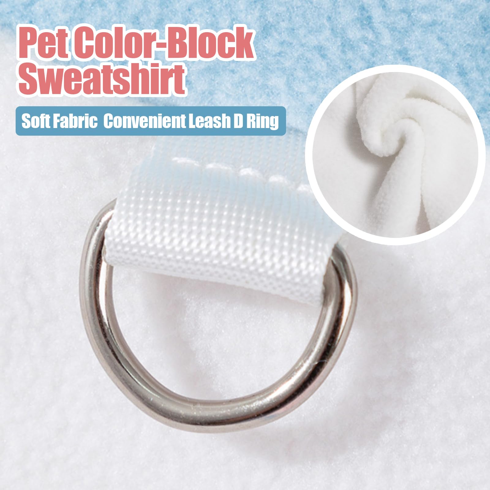 Yaopelky Pet Sweatshirt Fits Small Dogs Cats Color-Block Design D-Ring for Leash Soft Fleece for Fall/Winter Ideal Pet Gift (White - Image 2