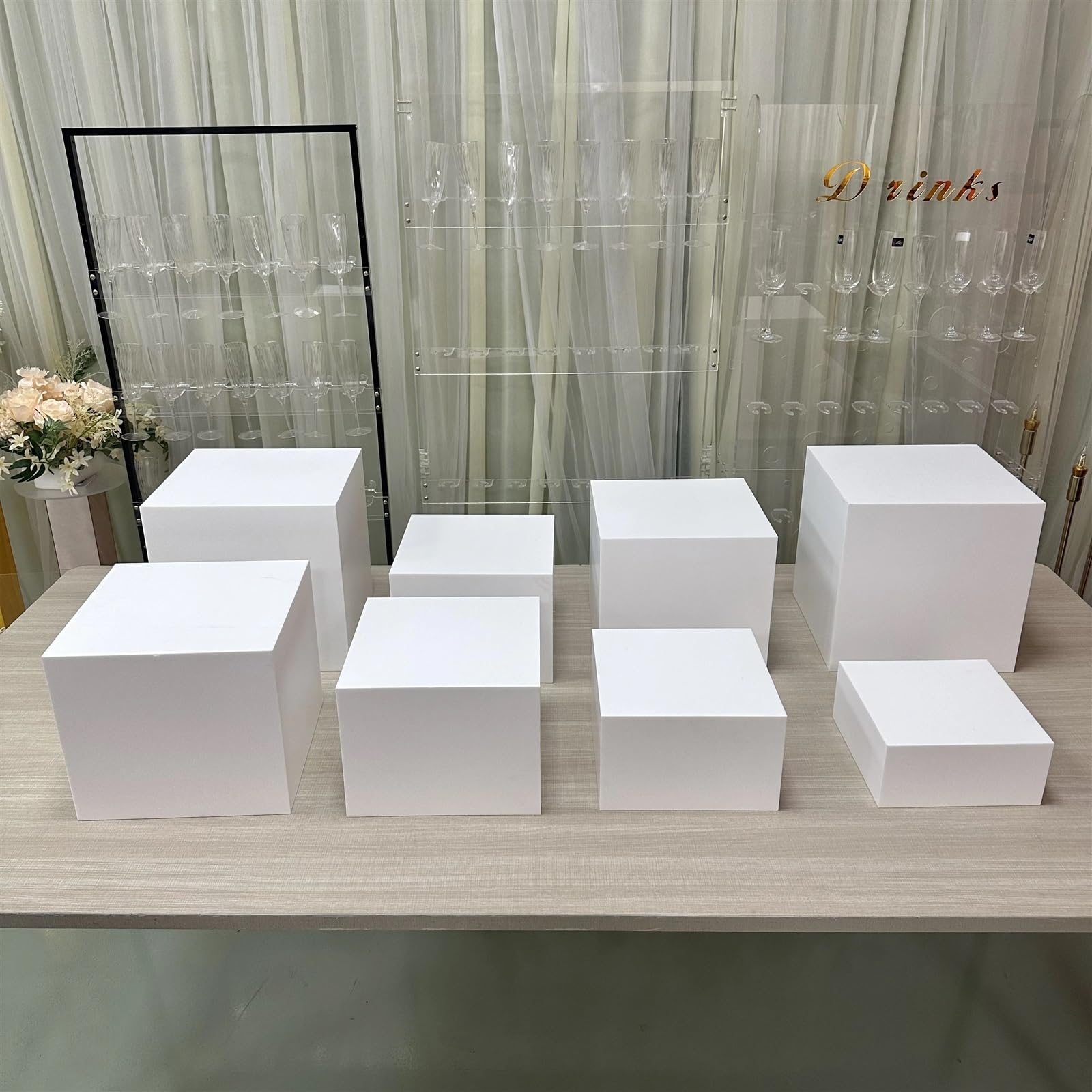 Rehausseur de Nourriture pour Buffet Ensemble de 8 présentoirs carrés for Desserts et Aliments, Cubes de présentation for Buffet Blanc(White)