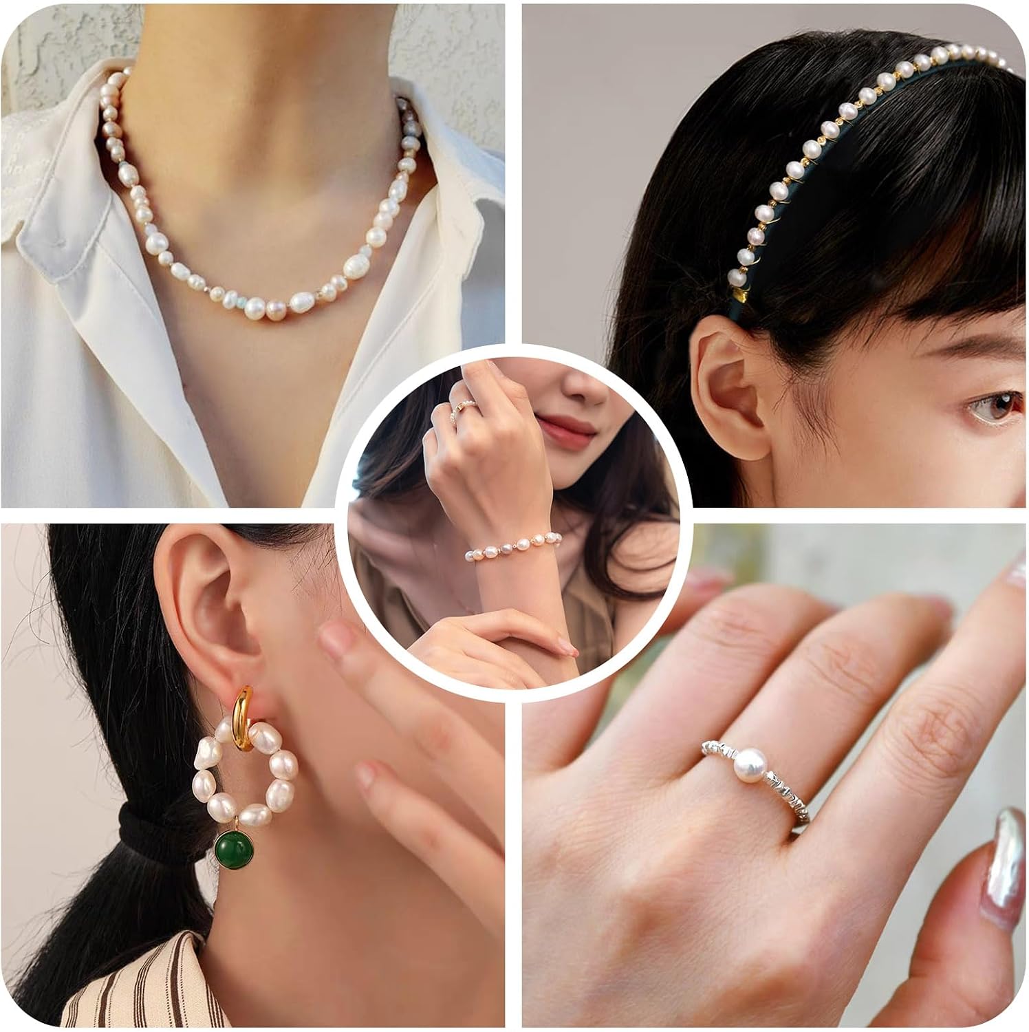 60Pcs 3 Styles Natural Cultured Freshwater Pearl Beads 6-7.5mm Oval Potato Shape Freshwater Pearls Seashell Loose Gemstone Beads for DIY Crafts Bracelet Necklace Earring Jewelry Making