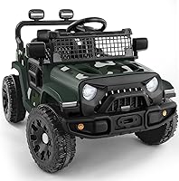 ELEMARA 12V Ride On Car for Toddlers - Bluetooth Electric Off-Road Truck w/Remote Control, 3 Speeds, LED Lights, Green