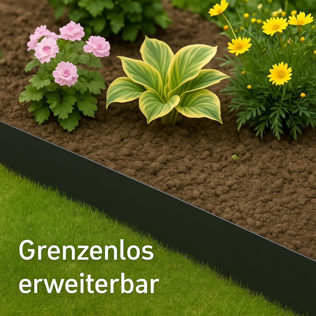 Rasenkante Metall Anthrazit 6m – Beeteinfassung Metall, Beetumrandung Stahl 16cm hoch, Rasenkanten Anthrazit, Mähkante Schwarz, Beetbegrenzung, Rasenbegrenzung