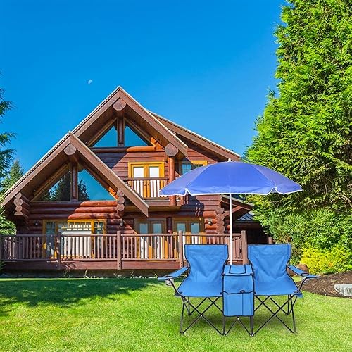 Miniatura 2 de NIUSTRONG Sillas de picnic plegables dobles, silla de playa para 2 personas con paraguas extraíble, mini mesa, soporte para bebidas, bolsa de