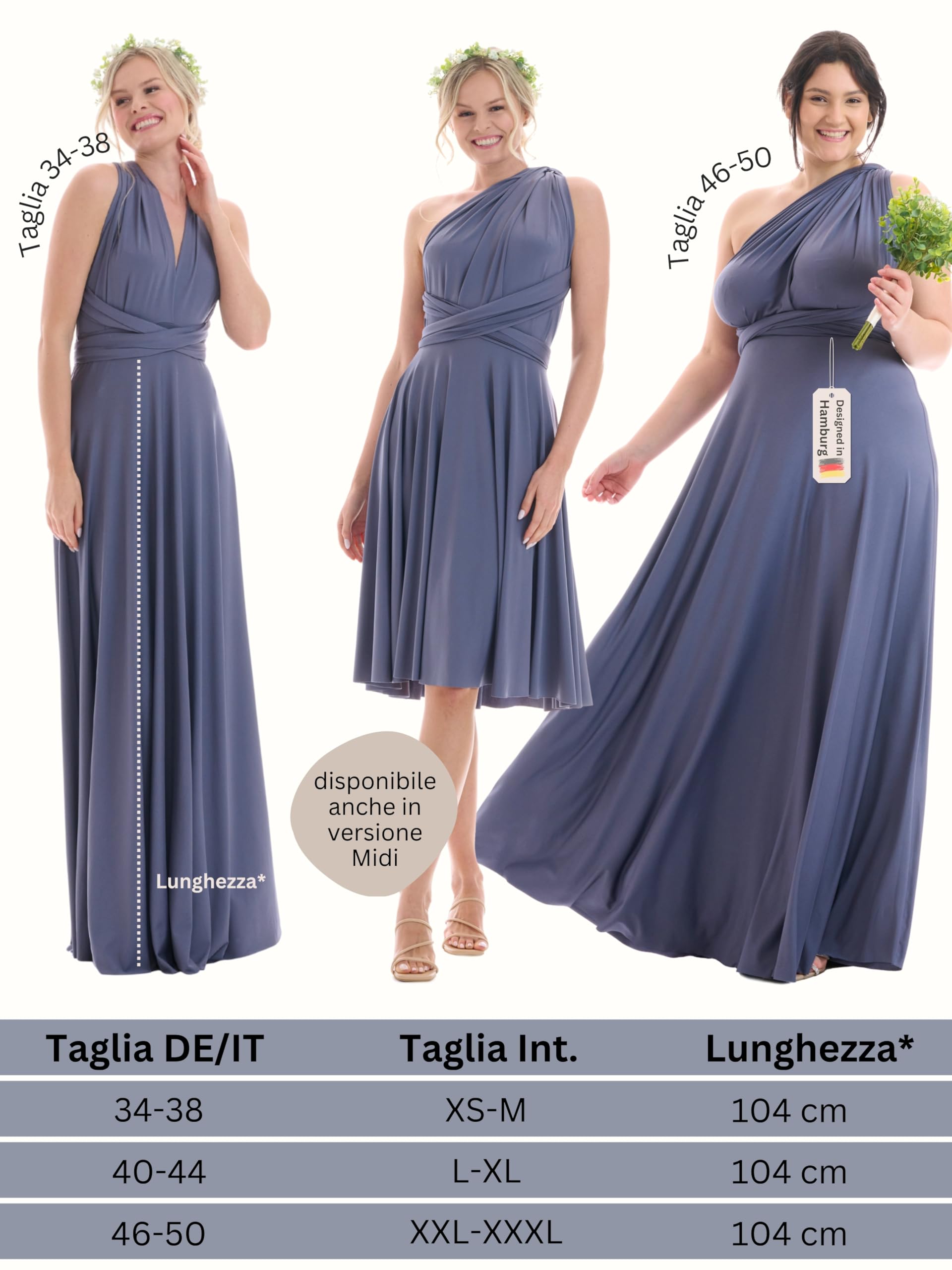 Juvell Abito da Damigella - Abito Infinity Lungo - Abiti da Sera - Top a Fascia Incluso - Vestito Donna Elegante - Boda-Bridesmaid-Baile - 1000
