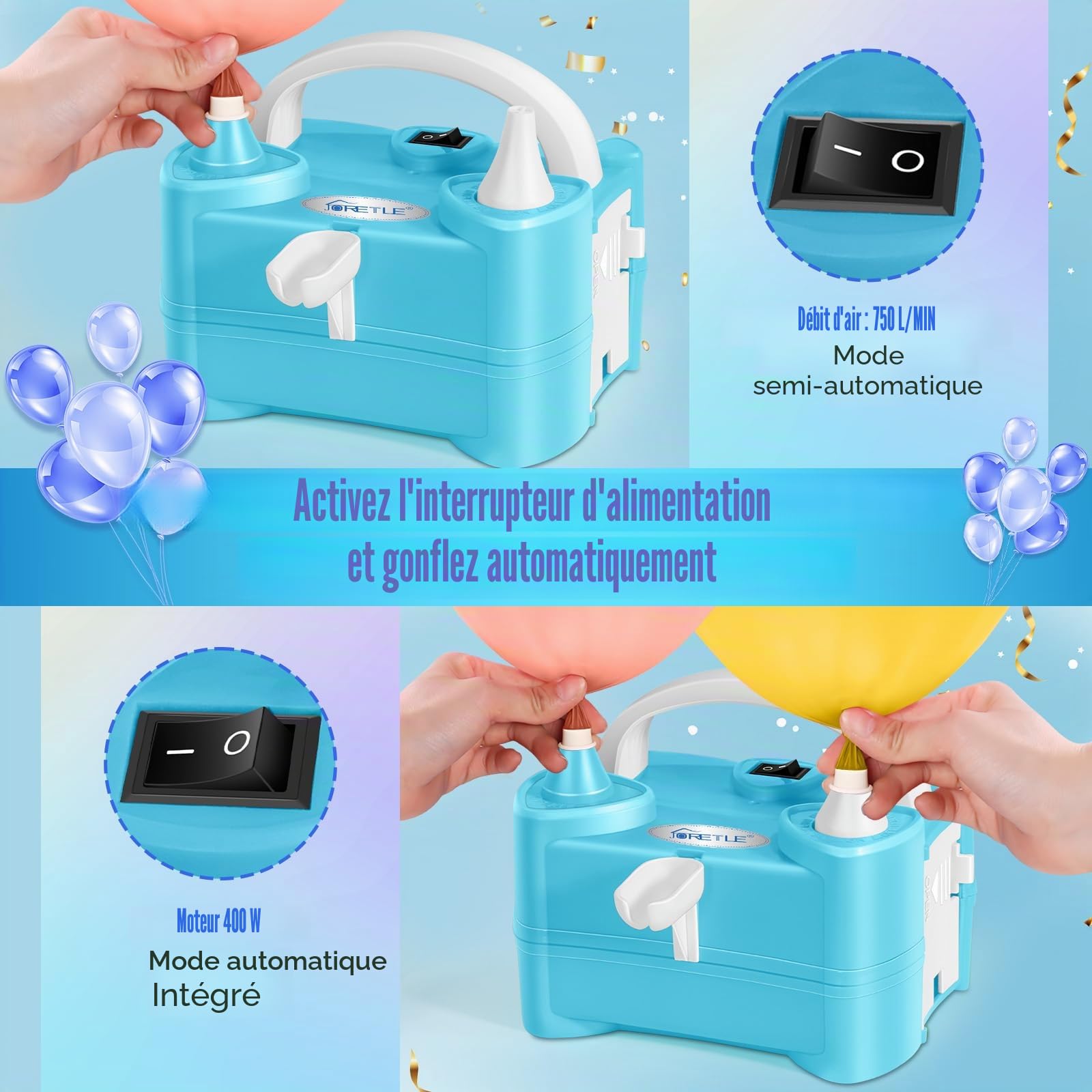 Pompe à Ballon Électrique Portable, Gonfleur avec Porte-Ballon et 2 Buses